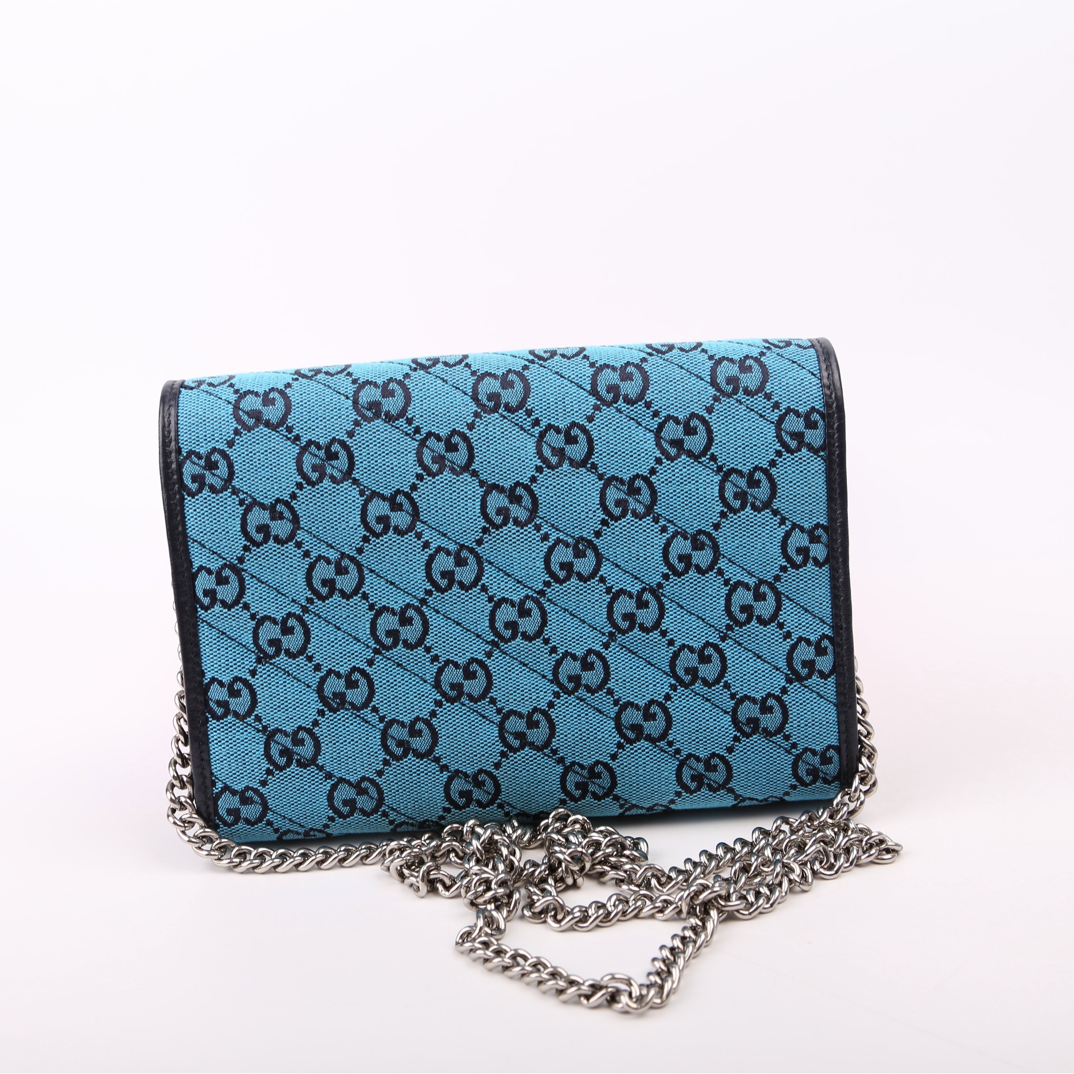 Gucci 474575 Marmont Chain Wallet Blue