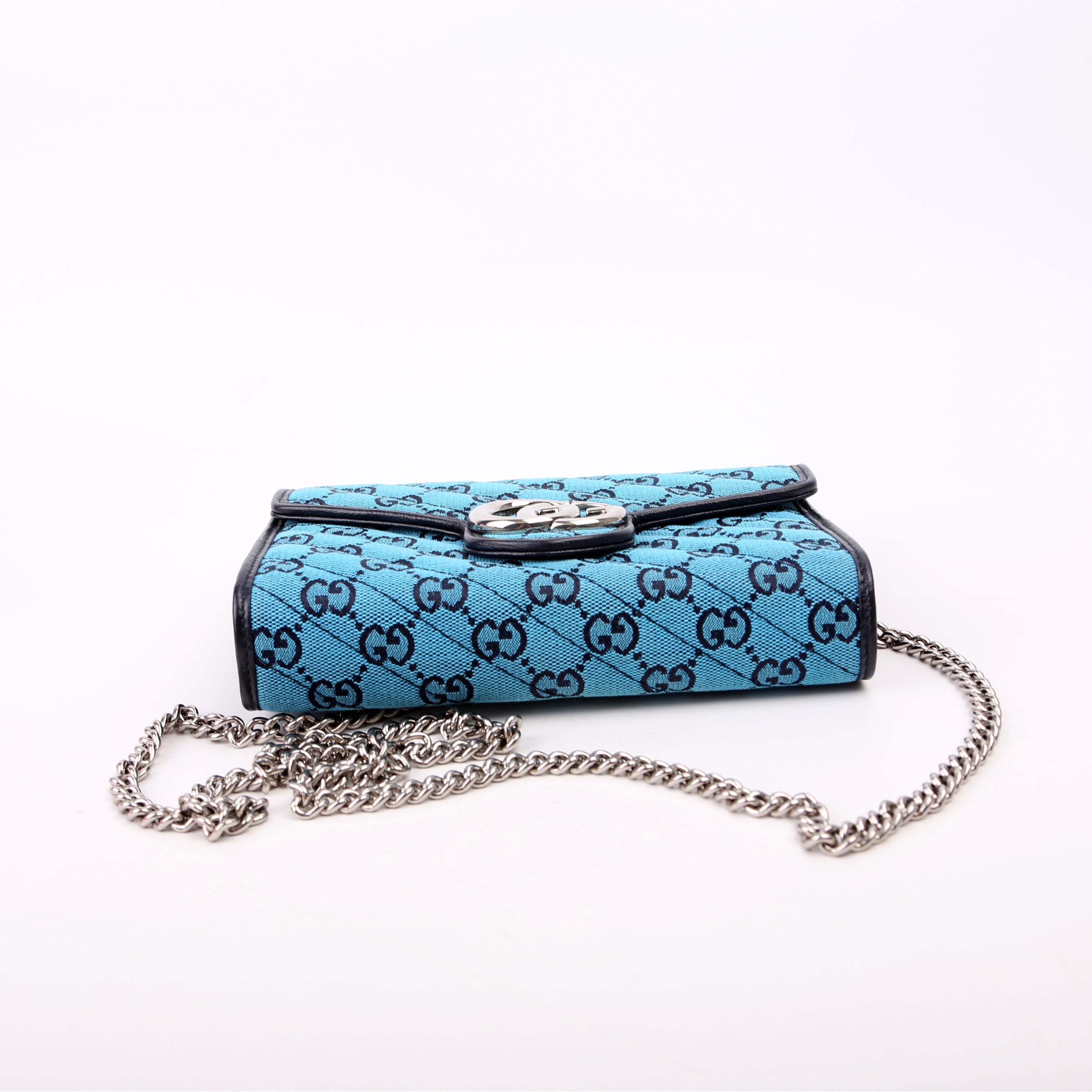Gucci 474575 Marmont Chain Wallet Blue