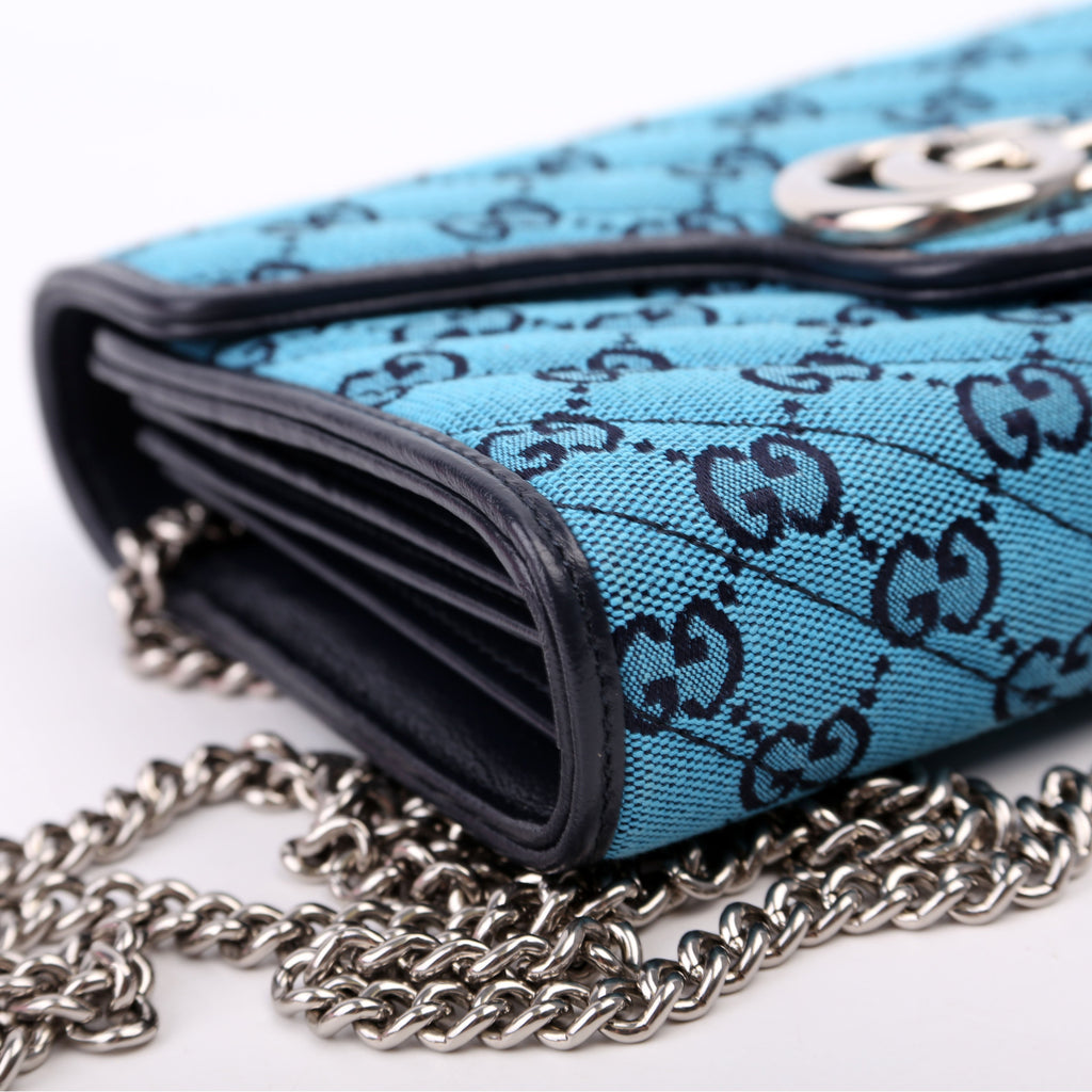 Gucci 474575 Marmont Chain Wallet Blue