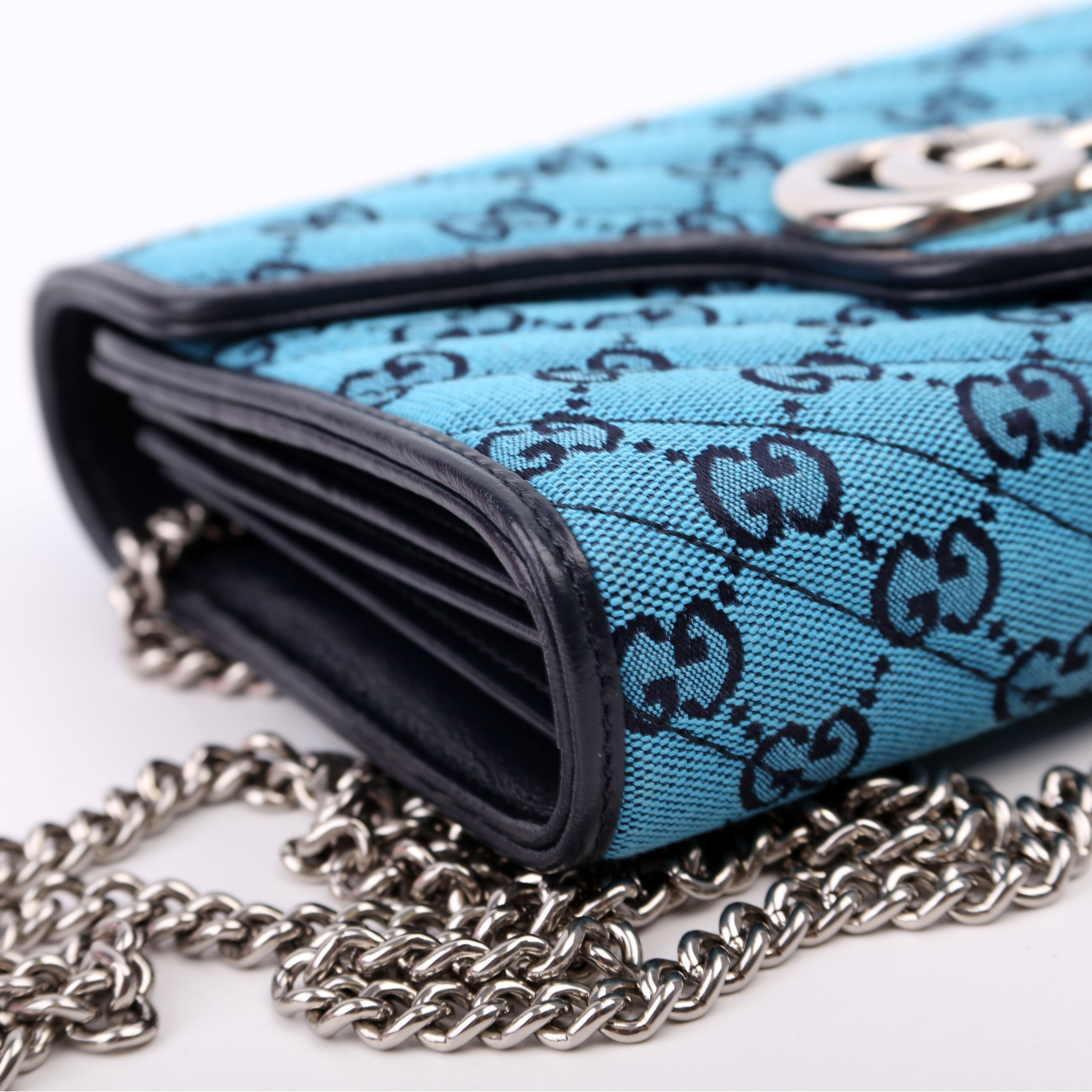 Gucci 474575 Marmont Chain Wallet Blue