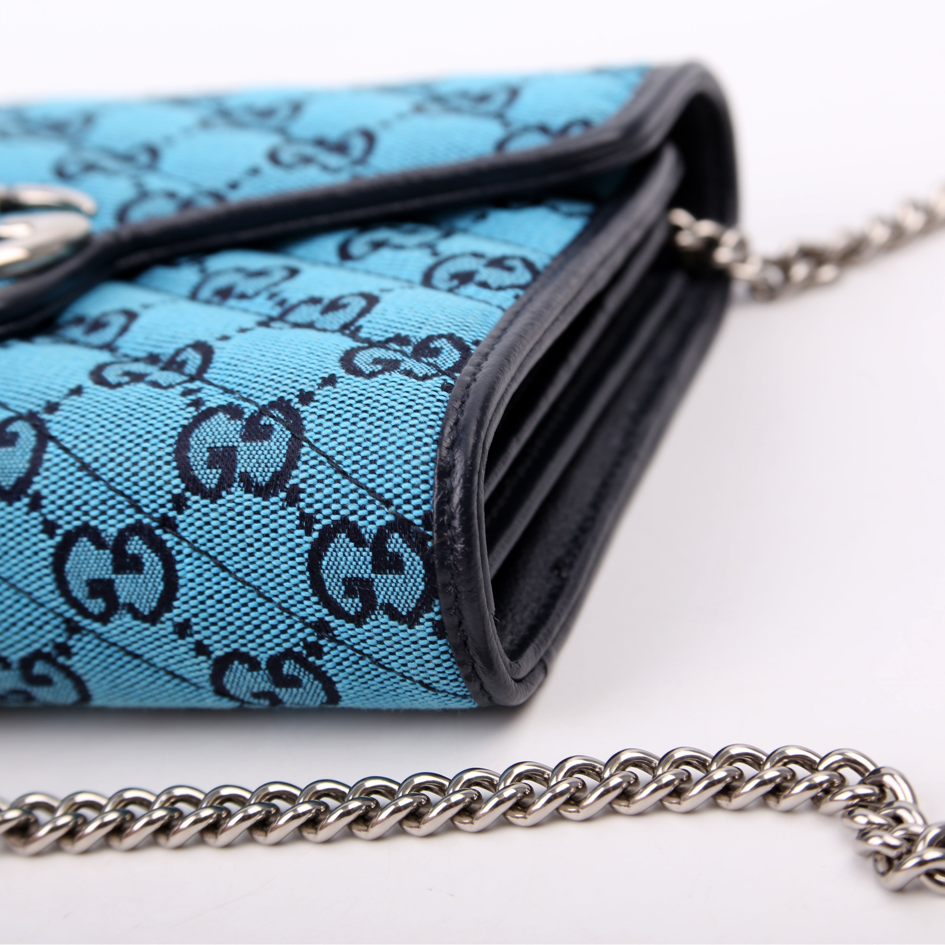 Gucci 474575 Marmont Chain Wallet Blue