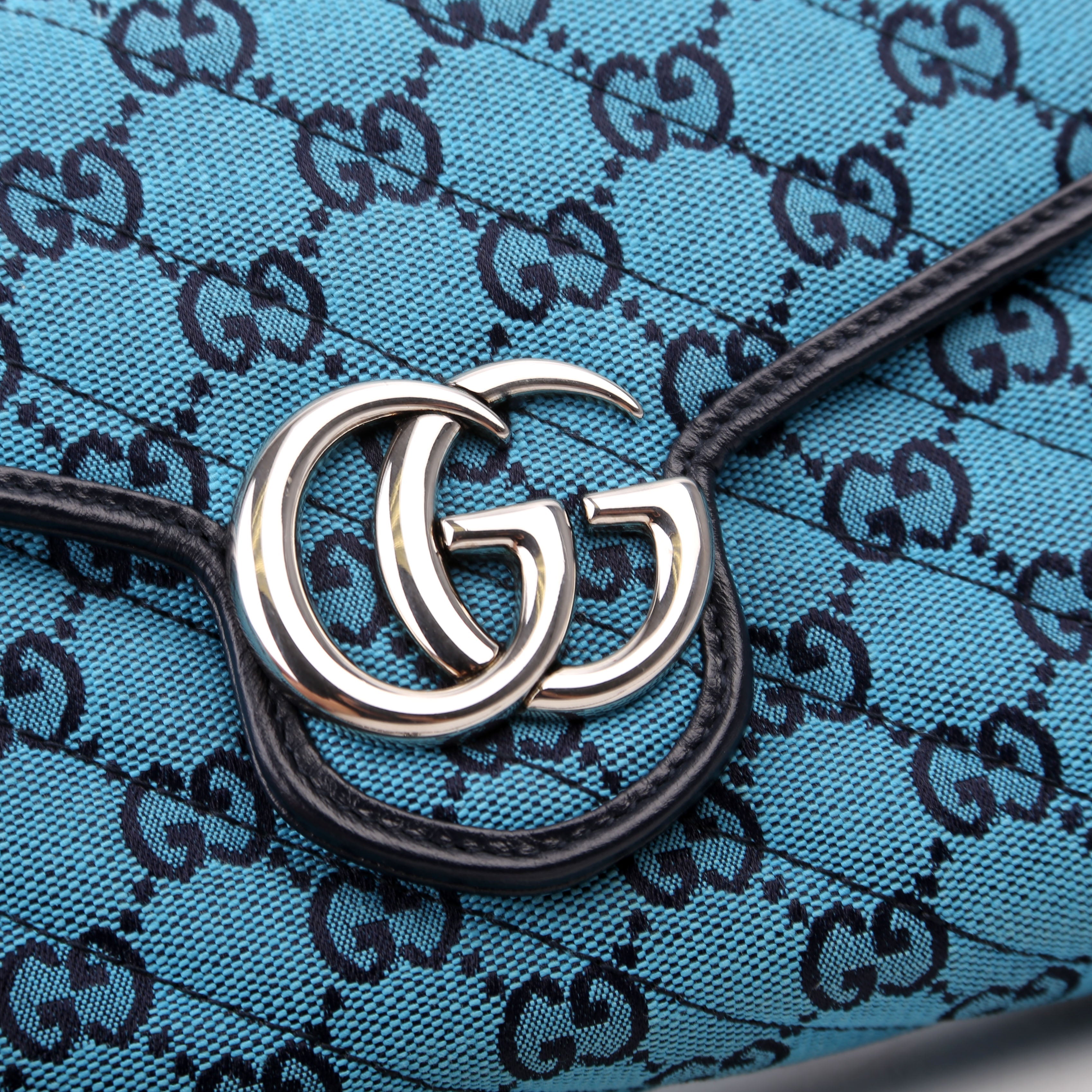 Gucci 474575 Marmont Chain Wallet Blue