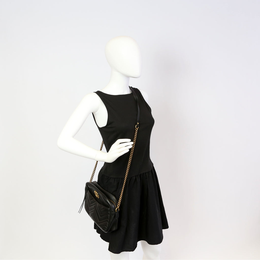 443499 GG Marmont Medium Chain Bag Black