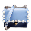 8M0381 Kan I Scalloped Leather/Pearls Small Blue