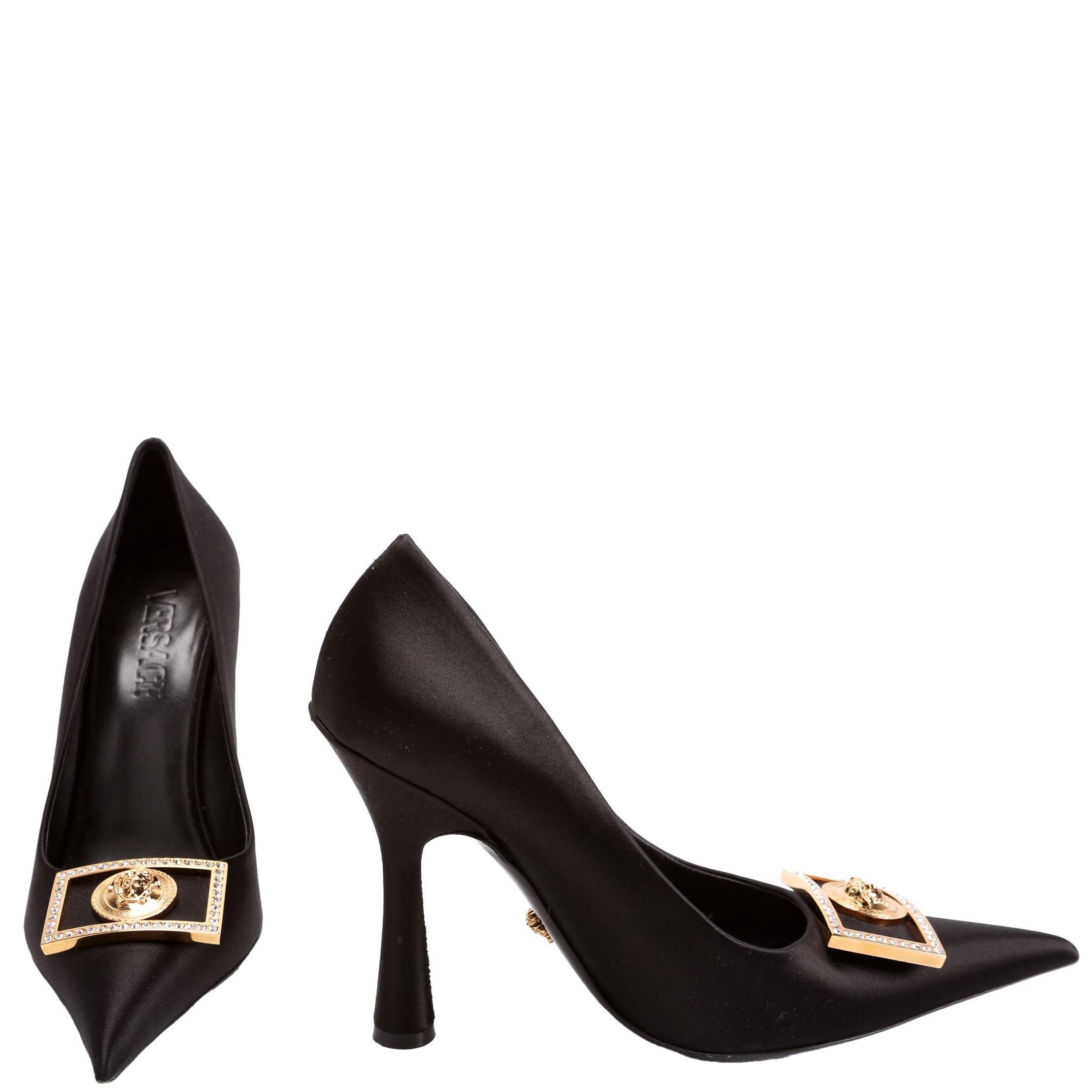 Medusa Plaque Satin Pumps Size 38.5 Black