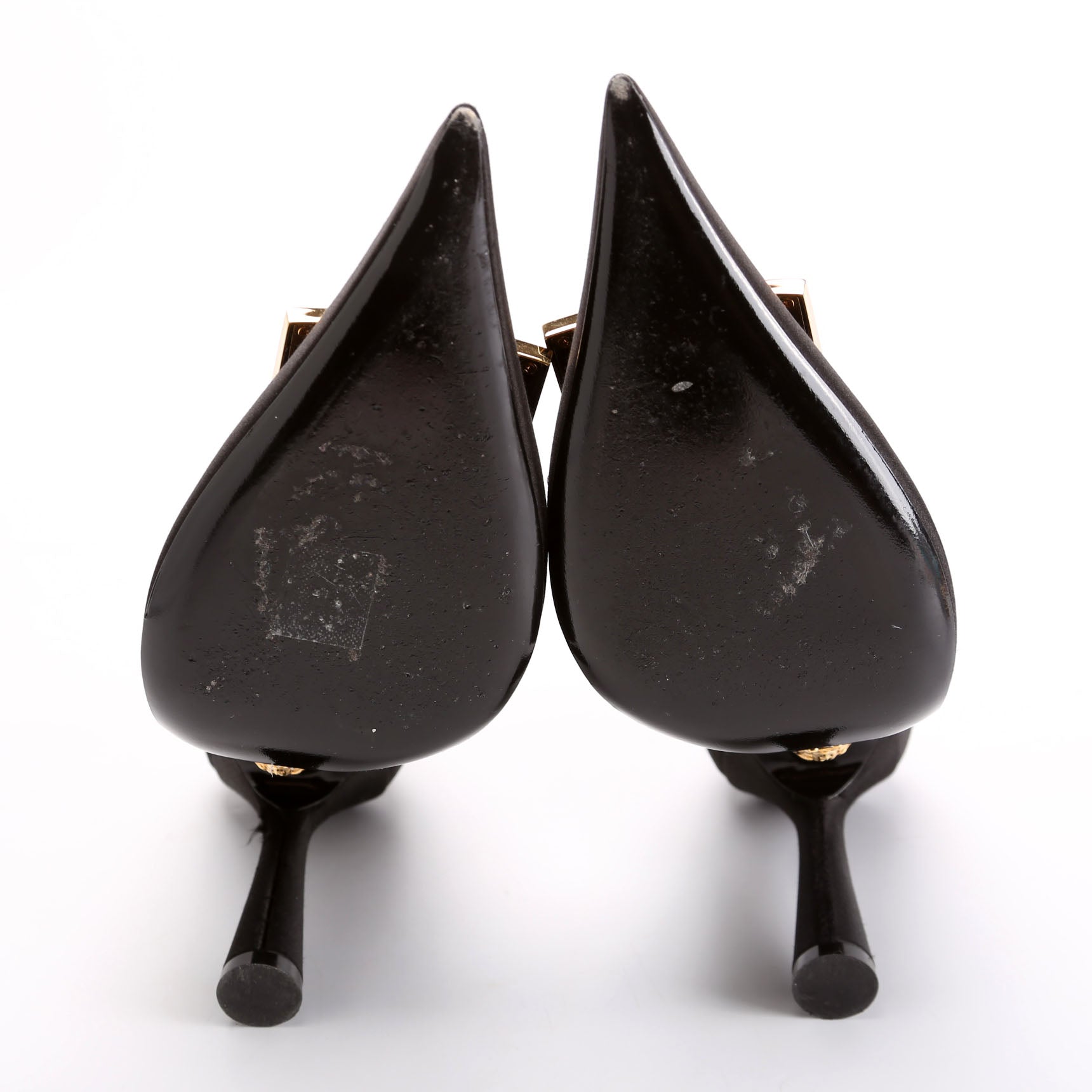 Medusa Plaque Satin Pumps Size 38.5 Black