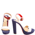 Cherry Sandal 140MM Denim/Patent Sandals Size 38 Red/White/Blue