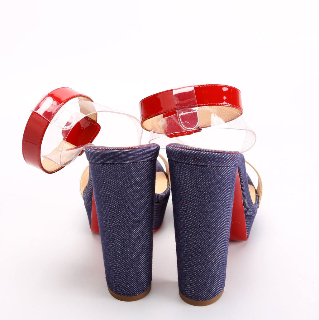 Cherry Sandal 140MM Denim/Patent Sandals Size 38 Red/White/Blue