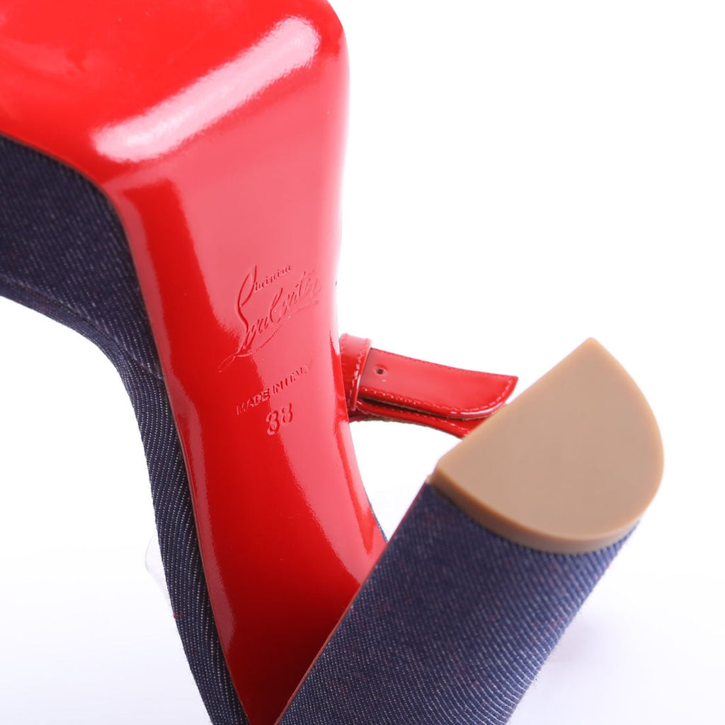 Cherry Sandal 140MM Denim/Patent Sandals Size 38 Red/White/Blue