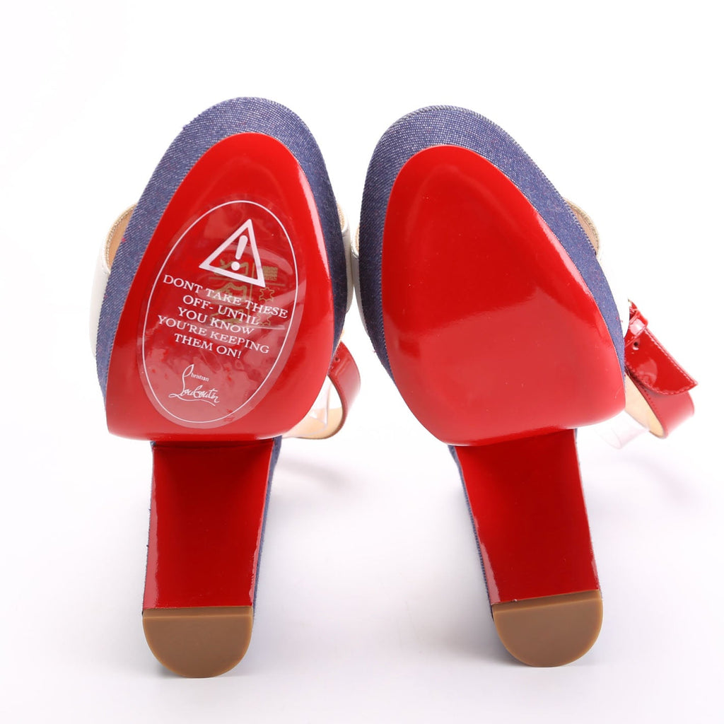Cherry Sandal 140MM Denim/Patent Sandals Size 38 Red/White/Blue