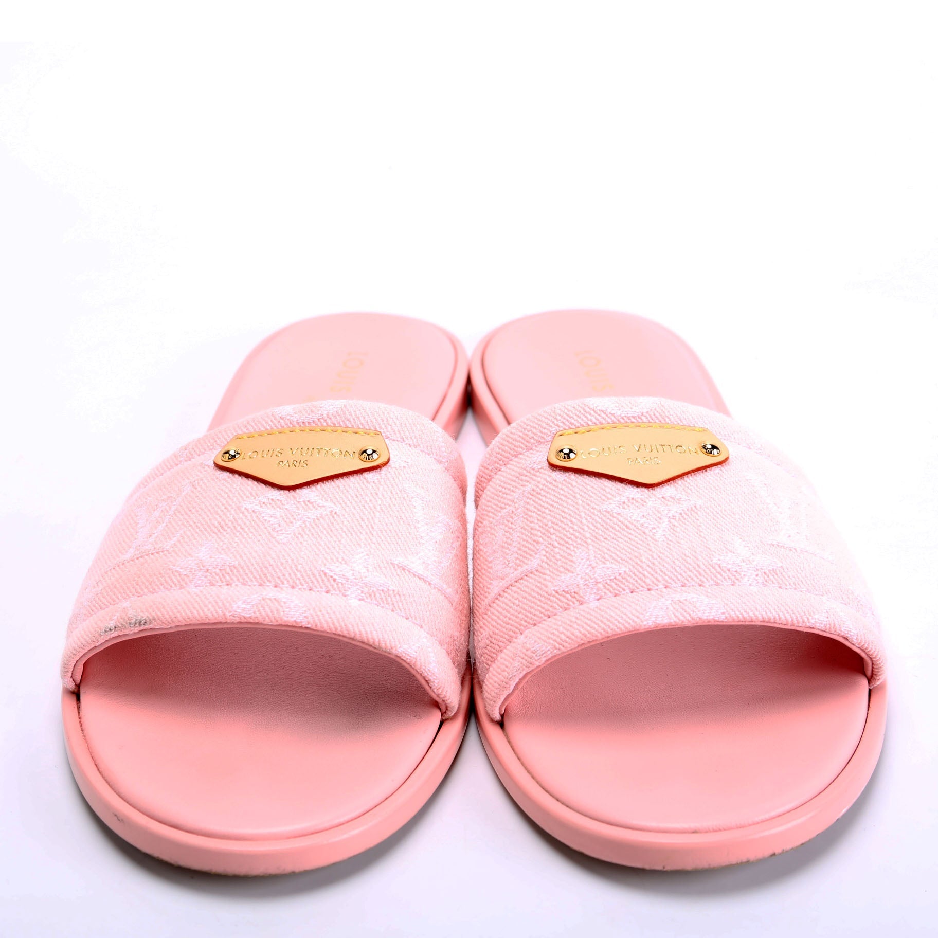 Lily Denim Monogram Flat Mules Size 41 Pink