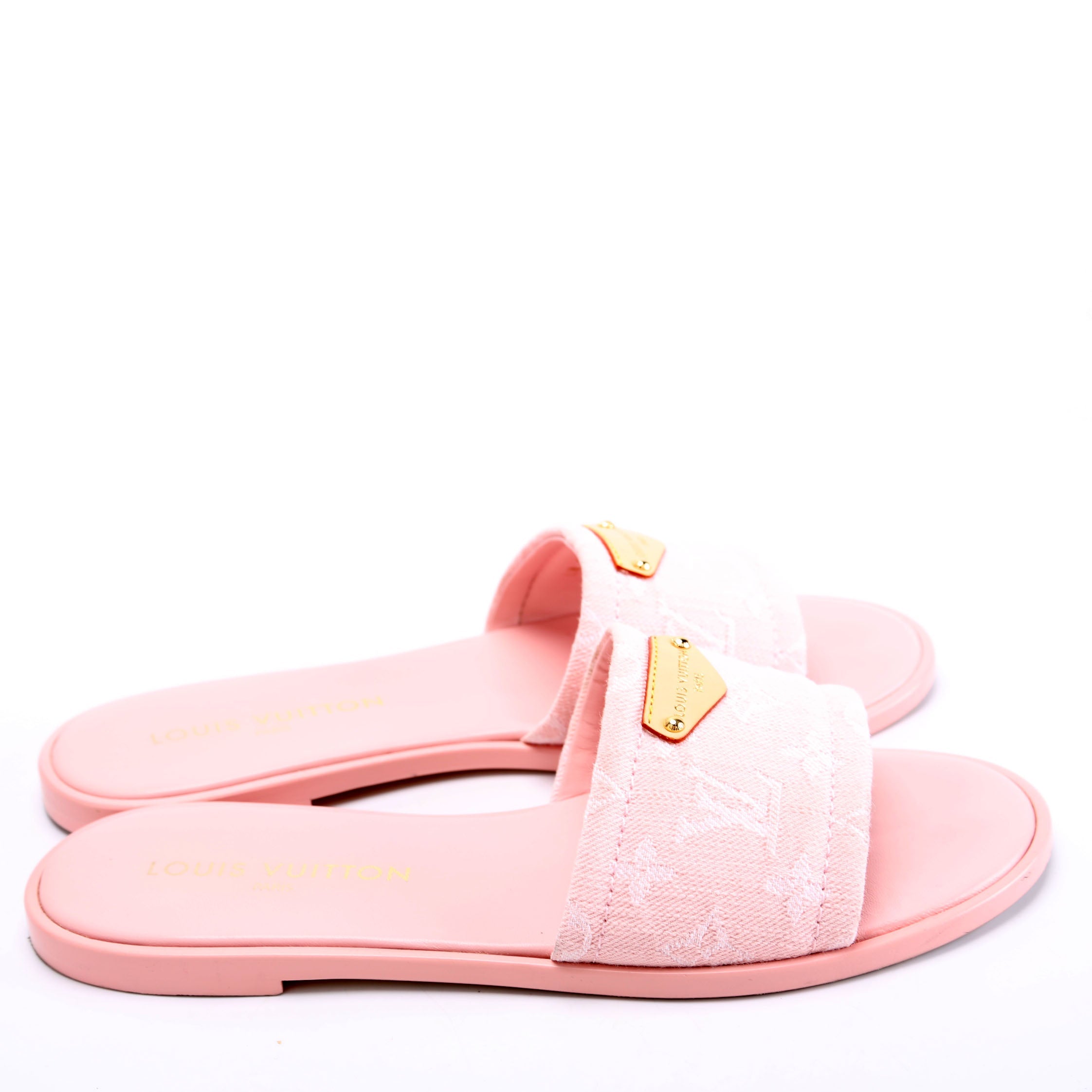Lily Denim Monogram Flat Mules Size 41 Pink