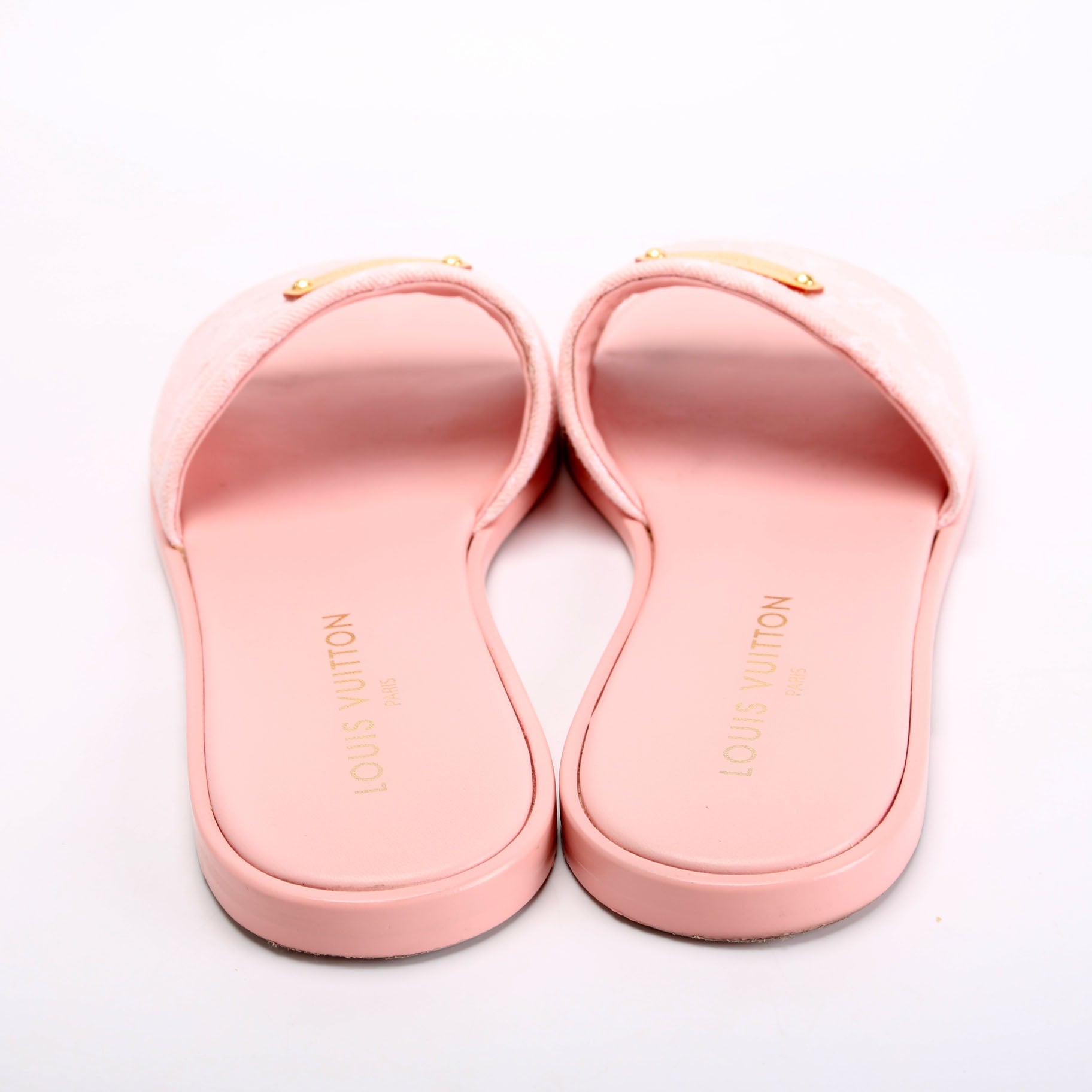 Lily Denim Monogram Flat Mules Size 41 Pink