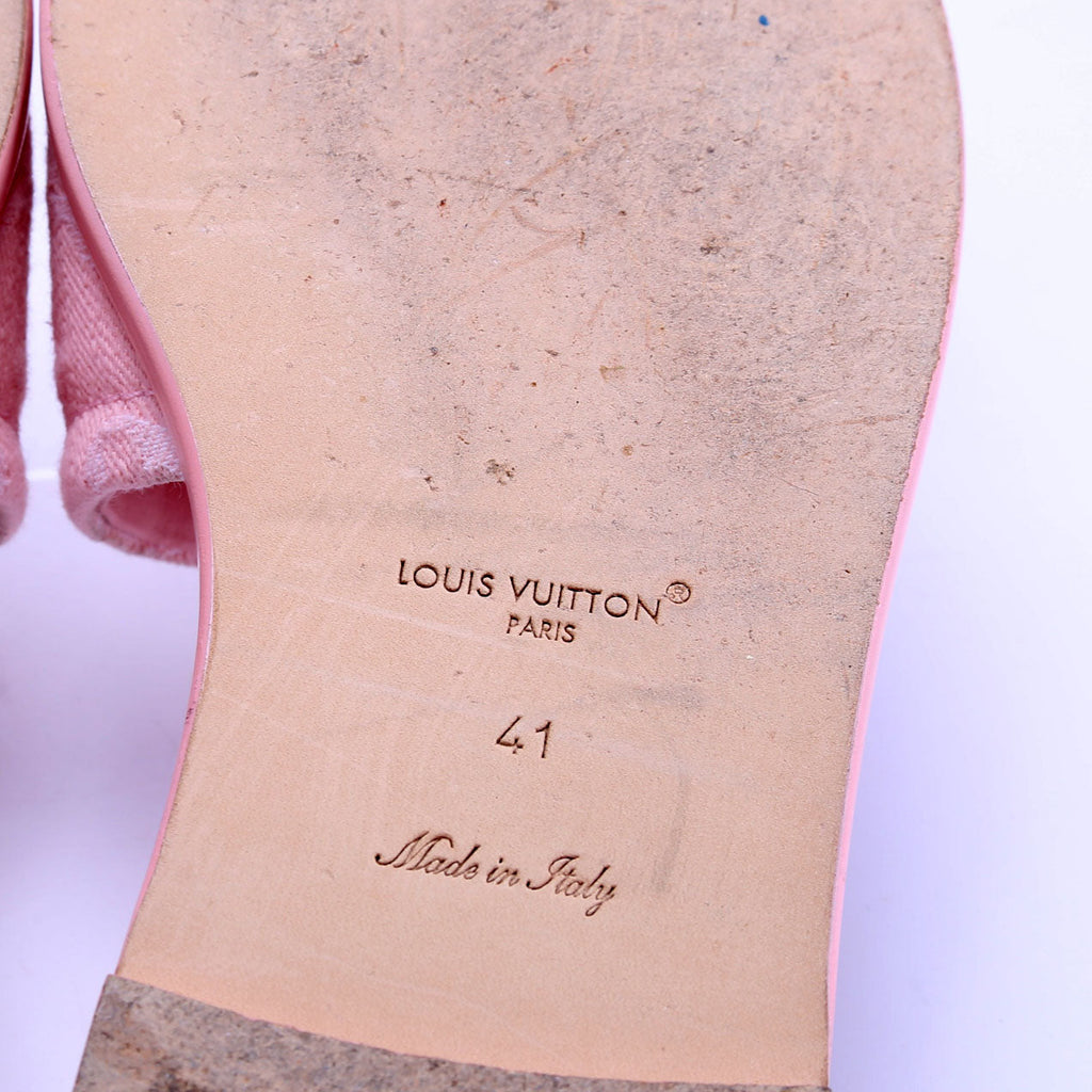 Lily Denim Monogram Flat Mules Size 41 Pink