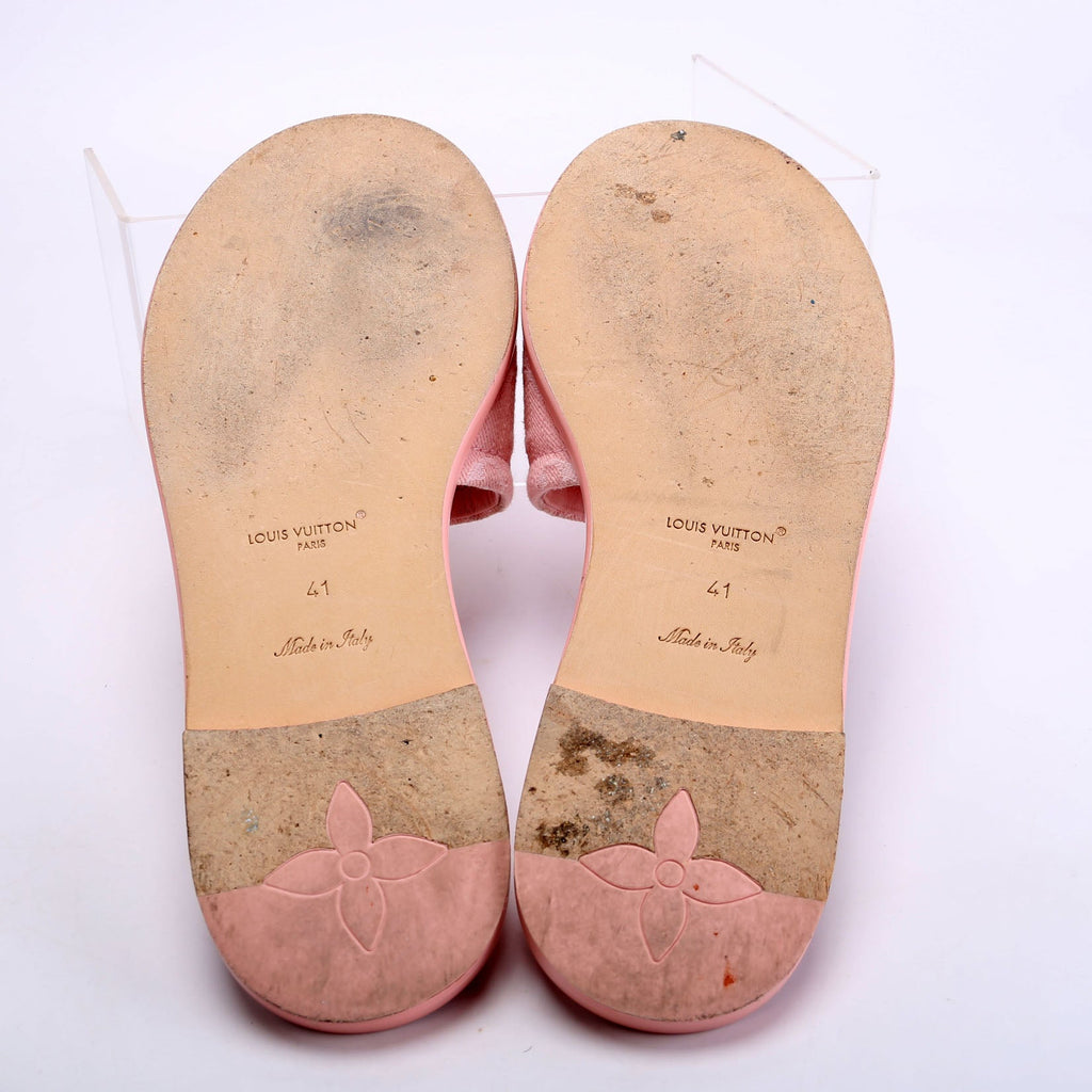 Lily Denim Monogram Flat Mules Size 41 Pink