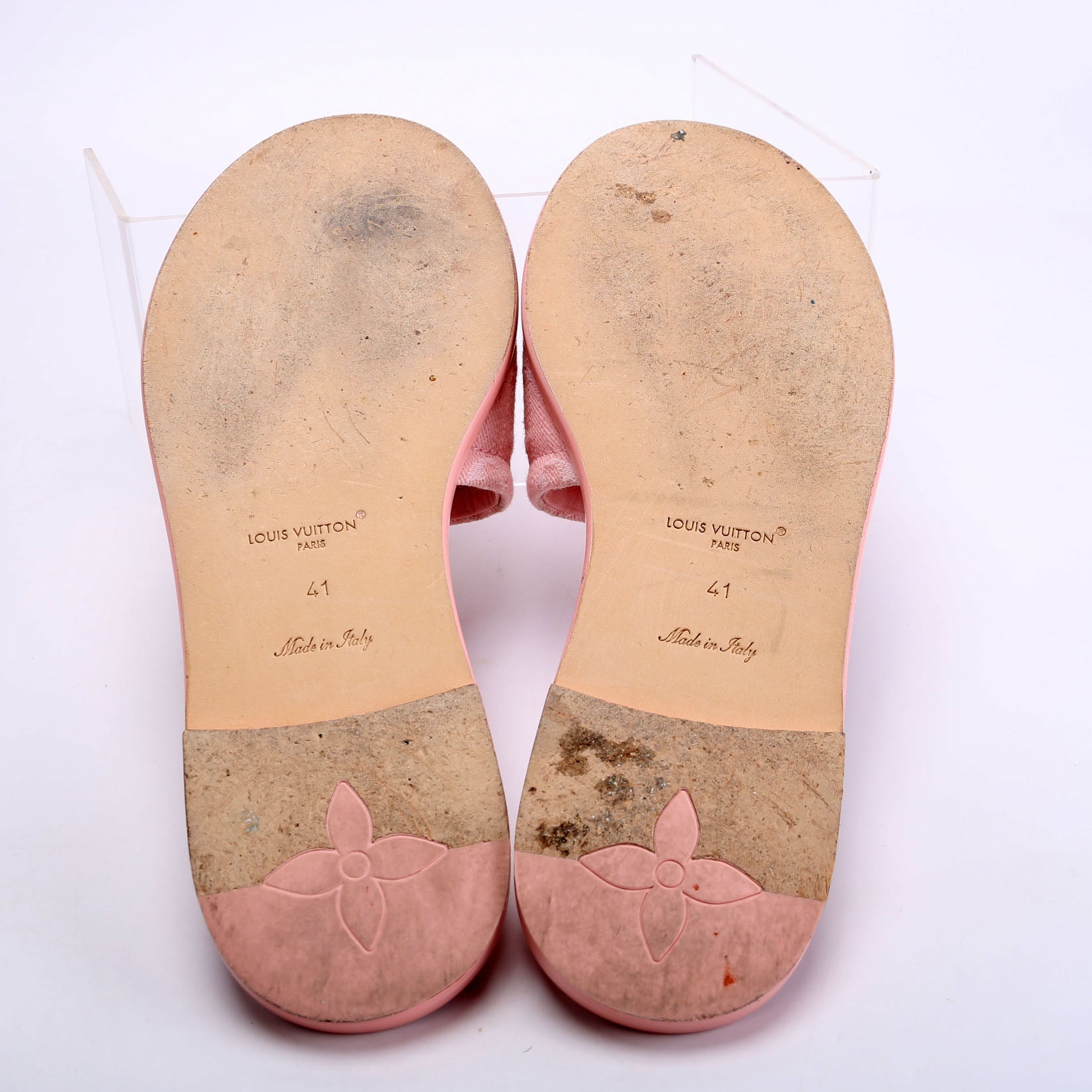 Lily Denim Monogram Flat Mules Size 41 Pink