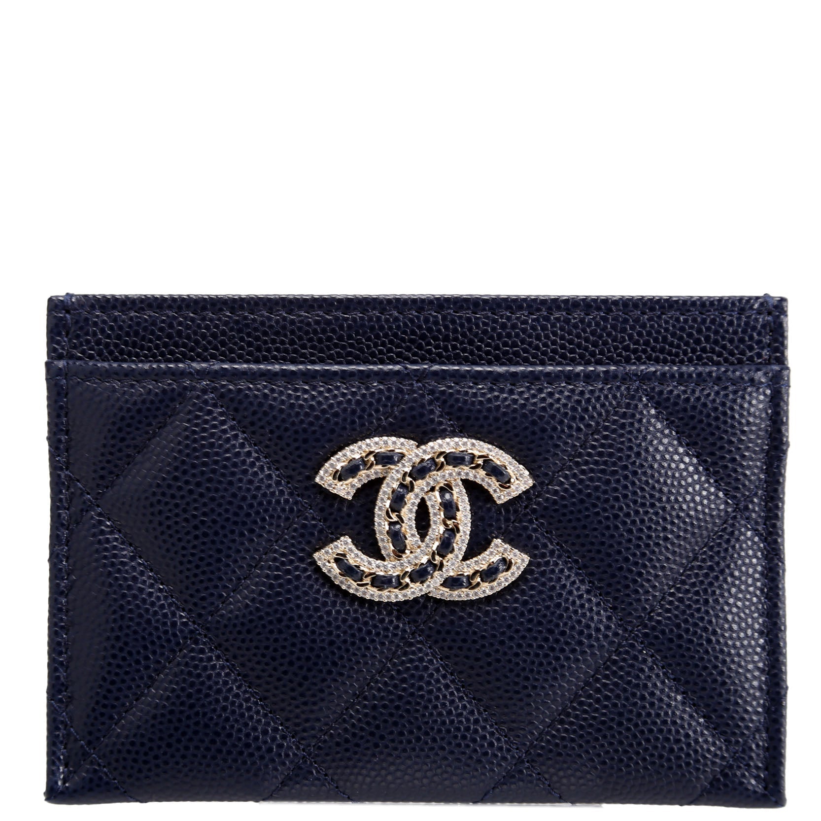 Crystal CC Card Holder Caviar 32M Blue
