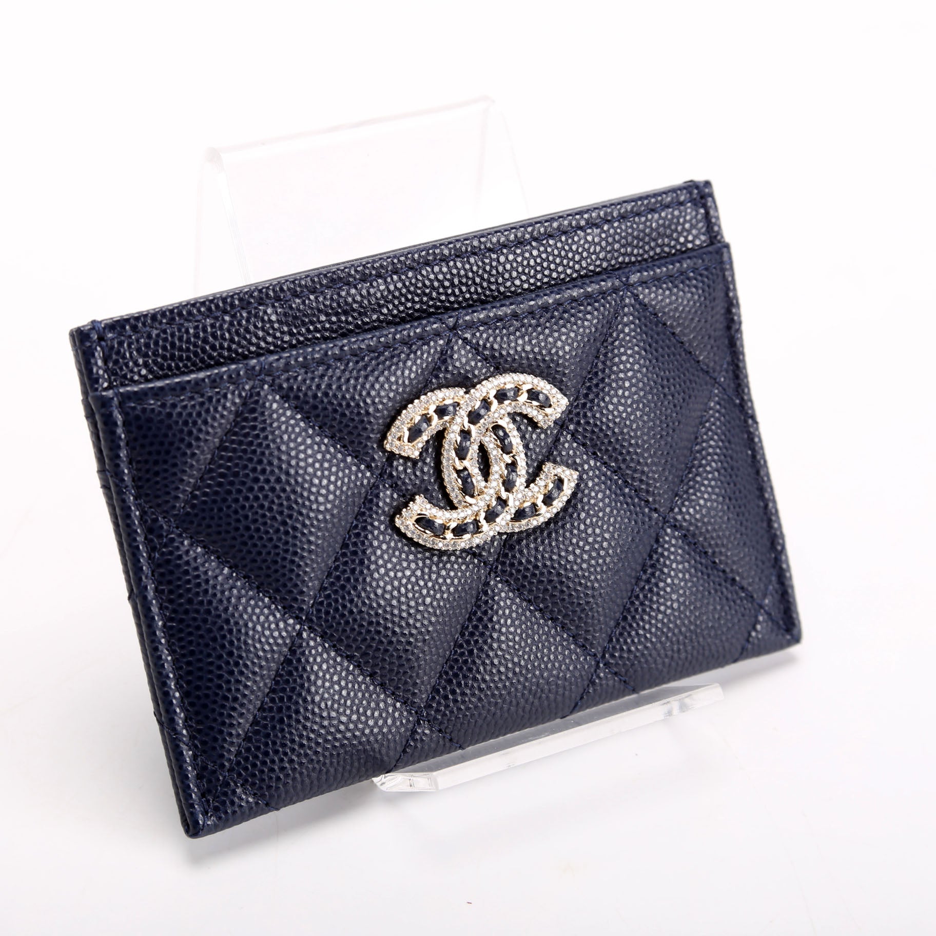 Crystal CC Card Holder Caviar 32M Blue