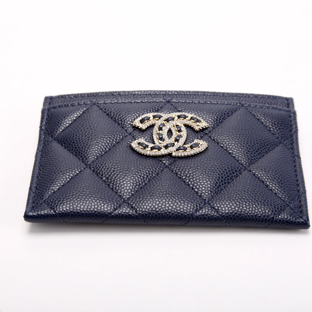 Crystal CC Card Holder Caviar 32M Blue