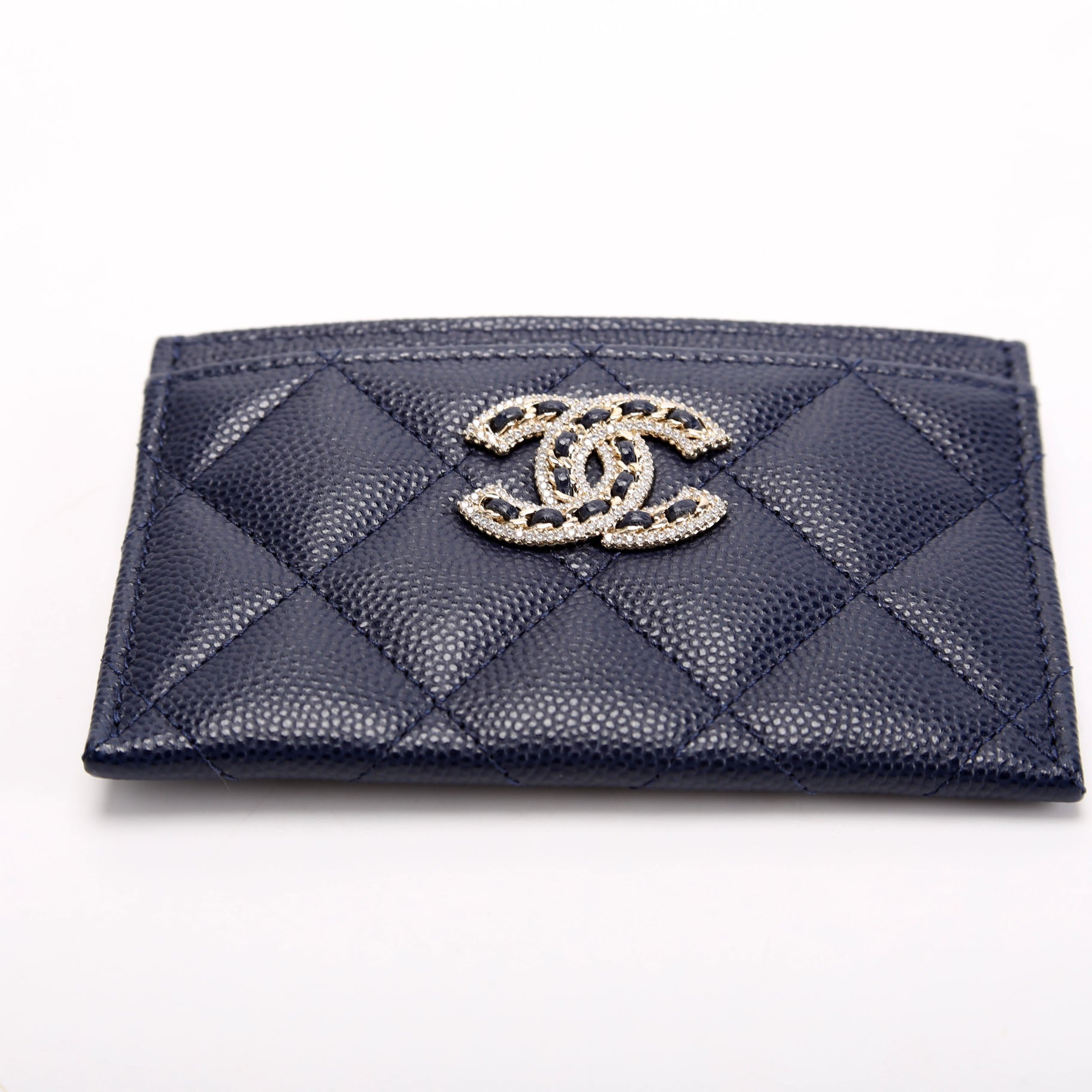 Crystal CC Card Holder Caviar 32M Blue