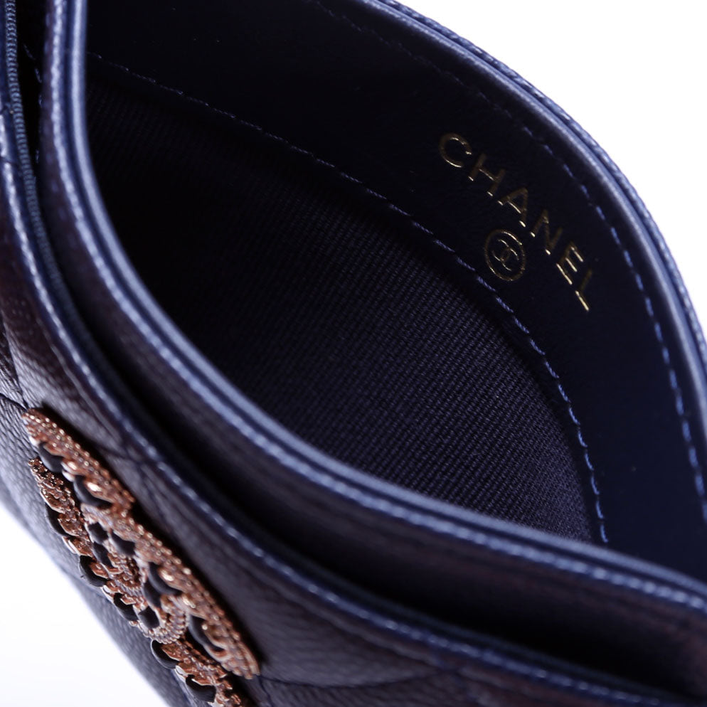 Crystal CC Card Holder Caviar 32M Blue