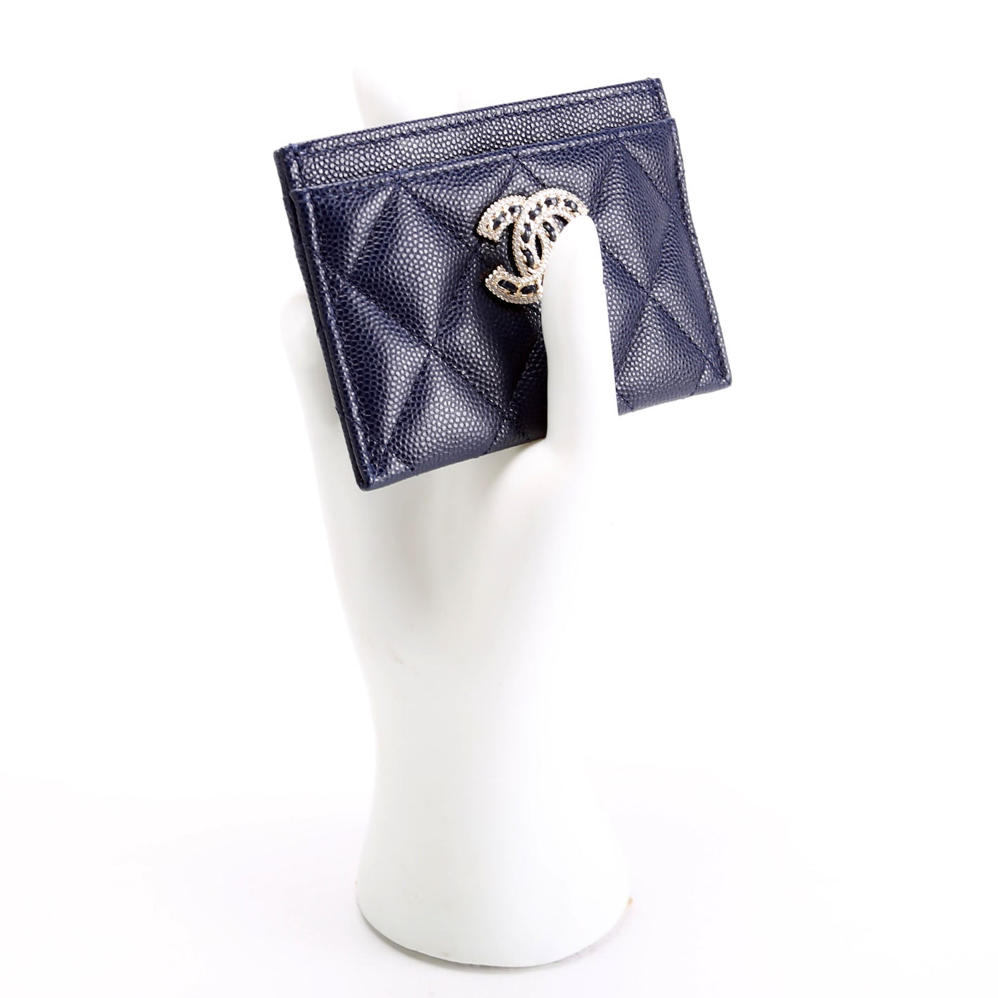 Crystal CC Card Holder Caviar 32M Blue