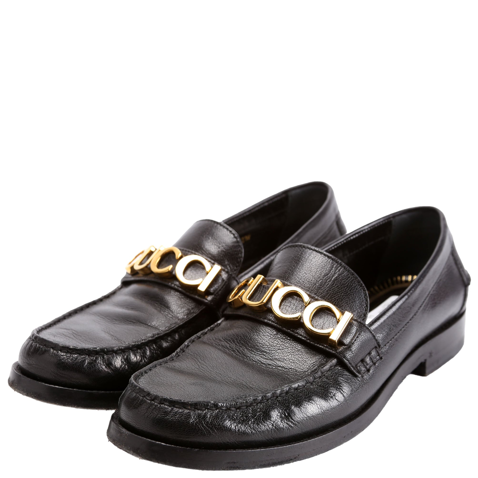 Gucci Logo Loafer Size 39.5 Black/Gold