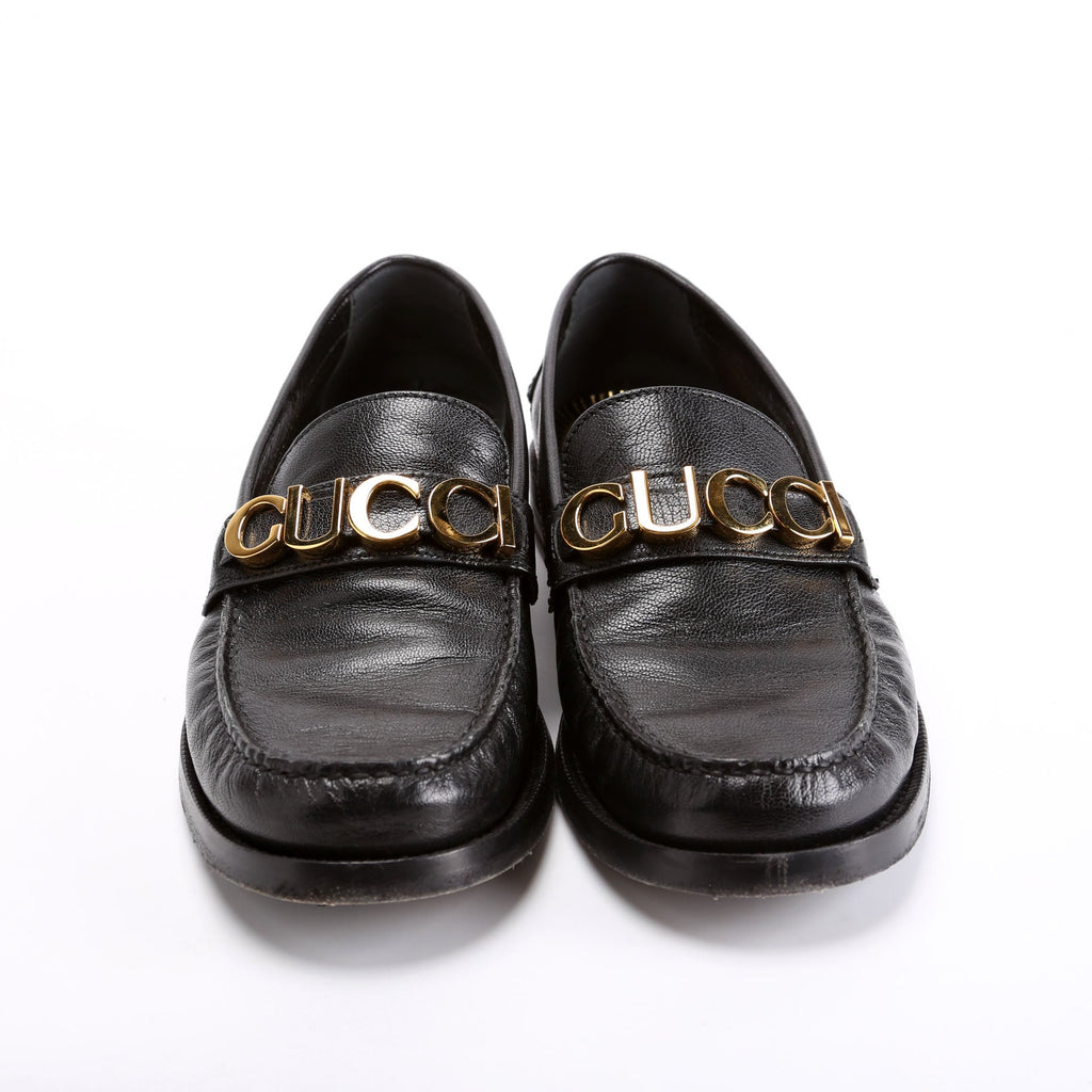 Gucci Logo Loafer Size 39.5 Black/Gold