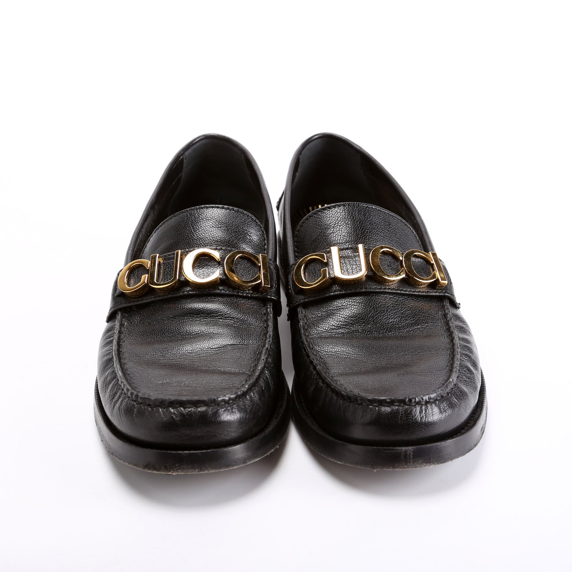 Gucci Logo Loafer Size 39.5 Black/Gold
