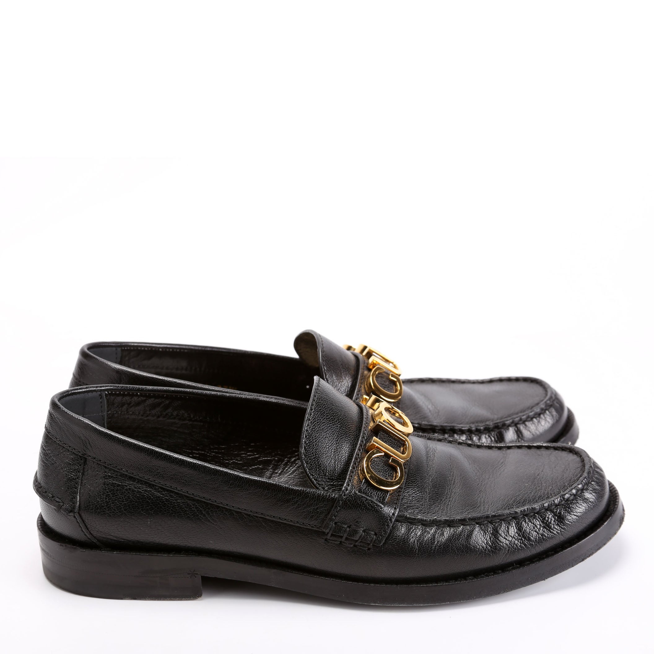 Gucci Logo Loafer Size 39.5 Black/Gold
