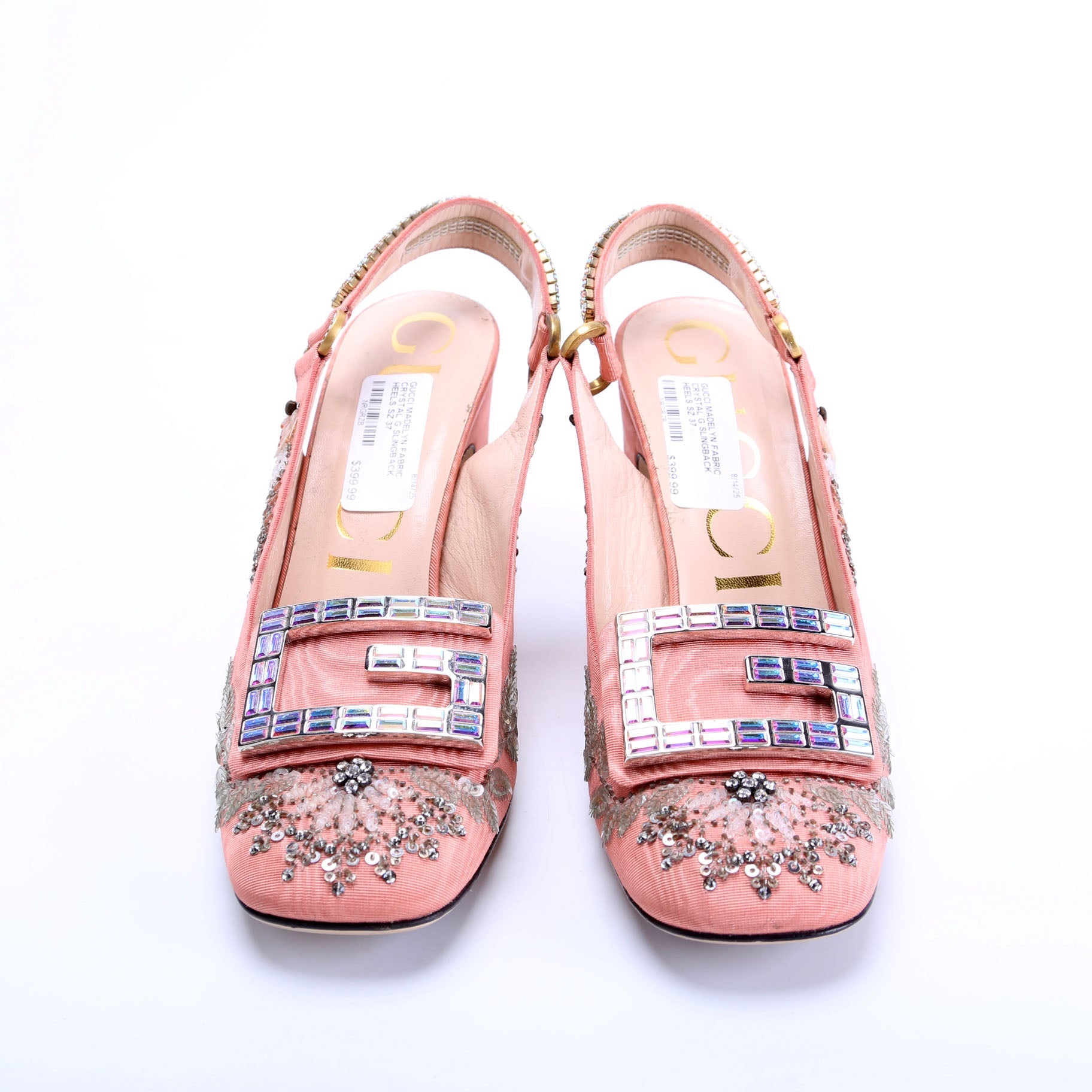 Madelyn Fabric Crystal G Slingback Heels Size 37