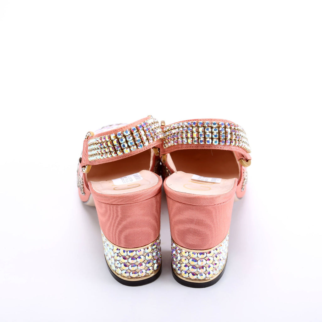 Madelyn Fabric Crystal G Slingback Heels Size 37