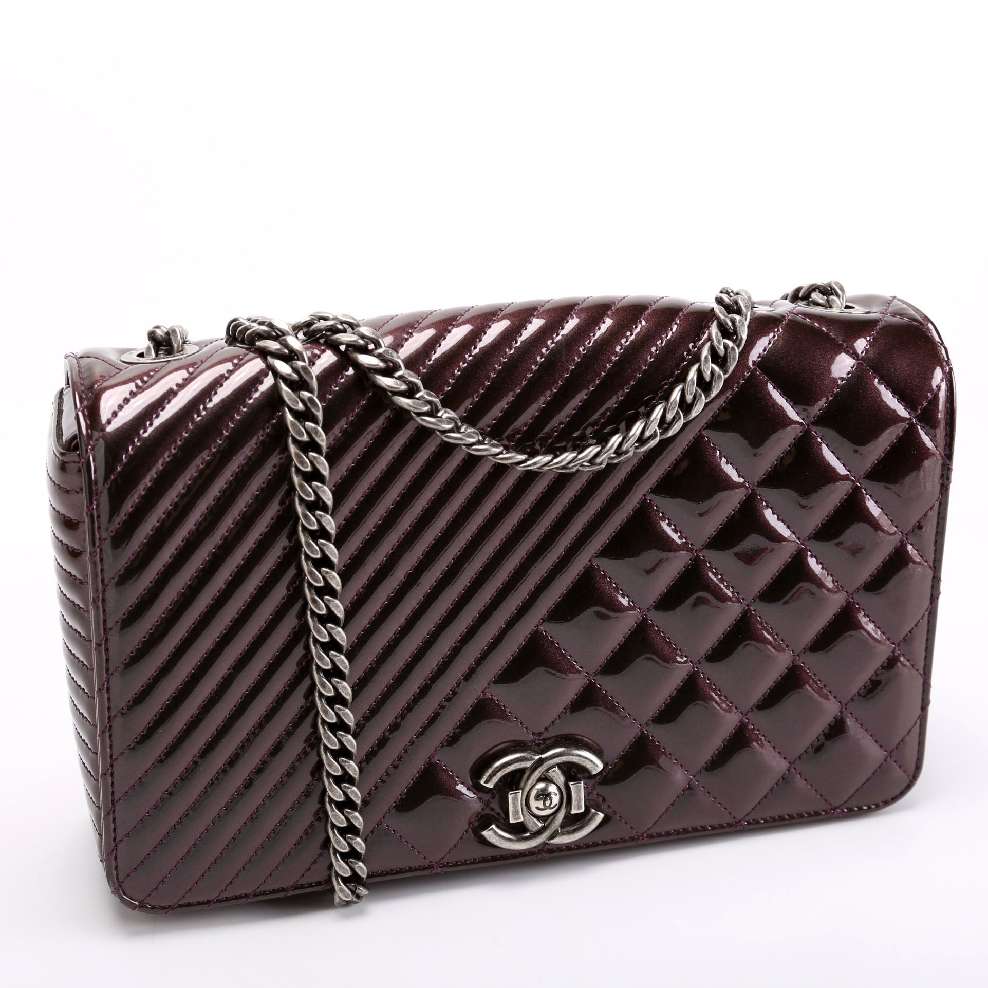 Coco Boy Flap Patent Iridescent Medium 21M Plum
