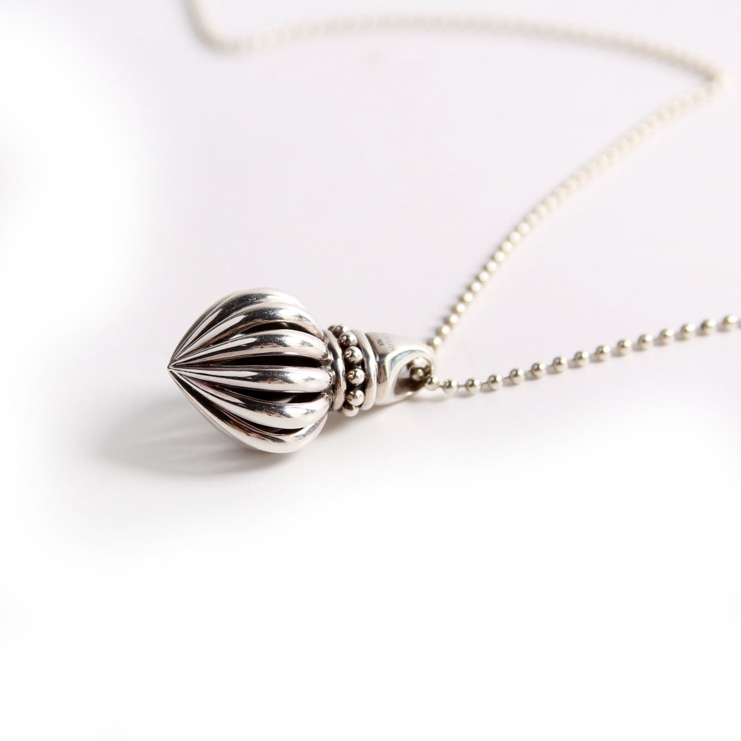 Birdcage Pendant Long Necklace Silver