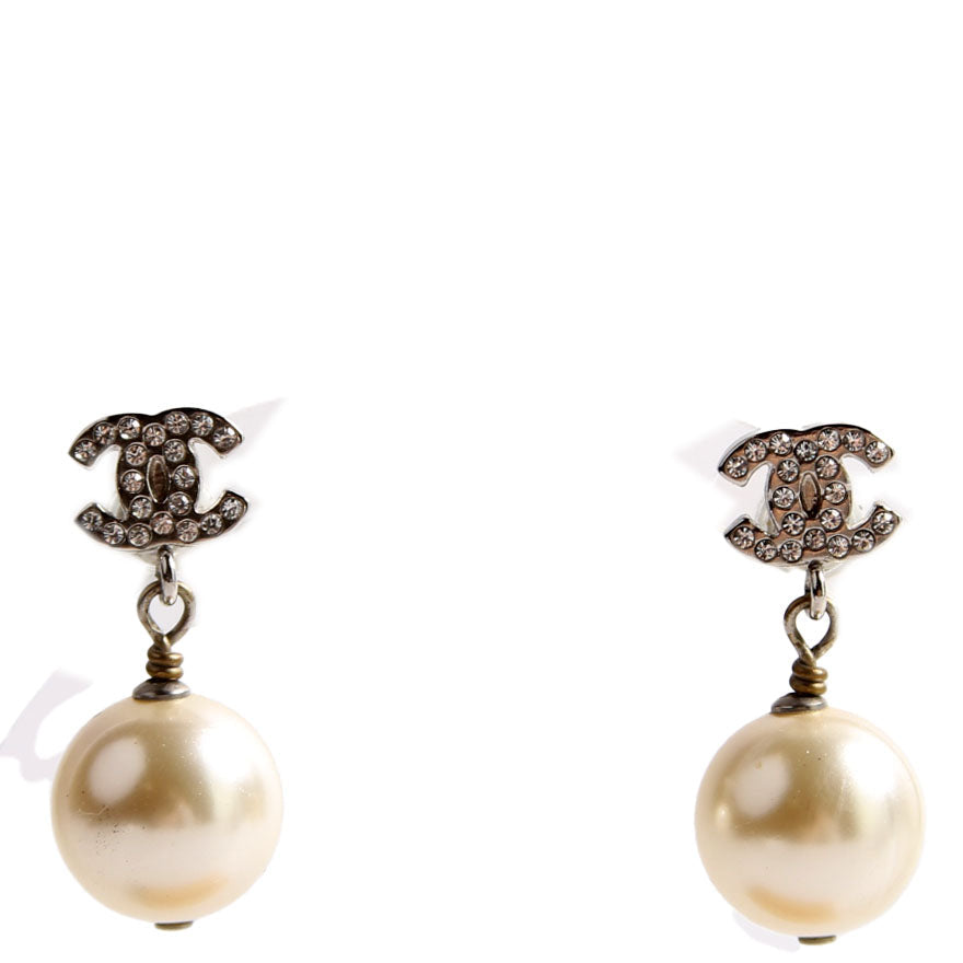 CC Crystal Pearl Drop Earrings Silver