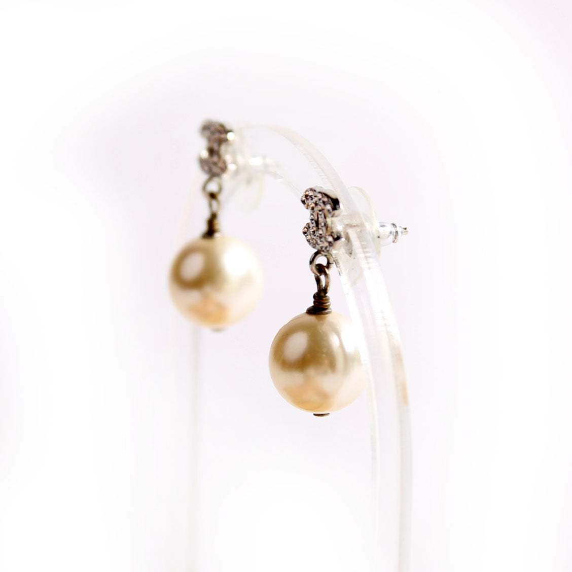 CC Crystal Pearl Drop Earrings Silver