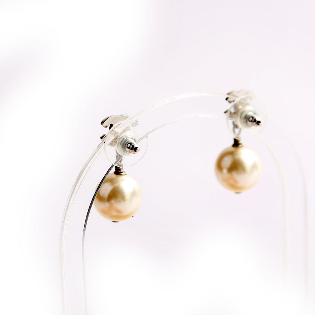 CC Crystal Pearl Drop Earrings Silver