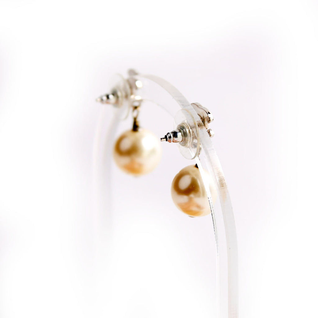 CC Crystal Pearl Drop Earrings Silver