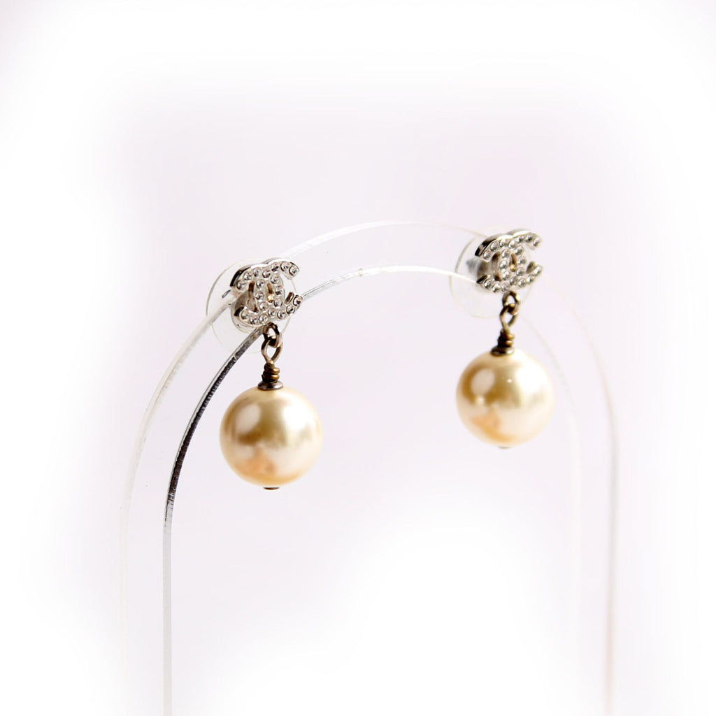 CC Crystal Pearl Drop Earrings Silver