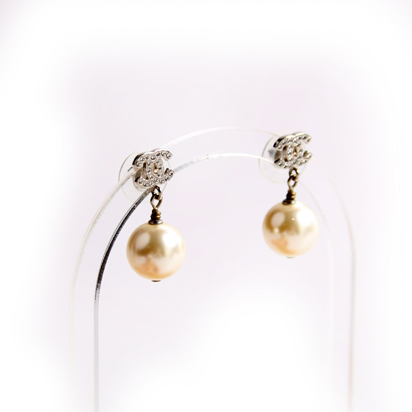 CC Crystal Pearl Drop Earrings Silver