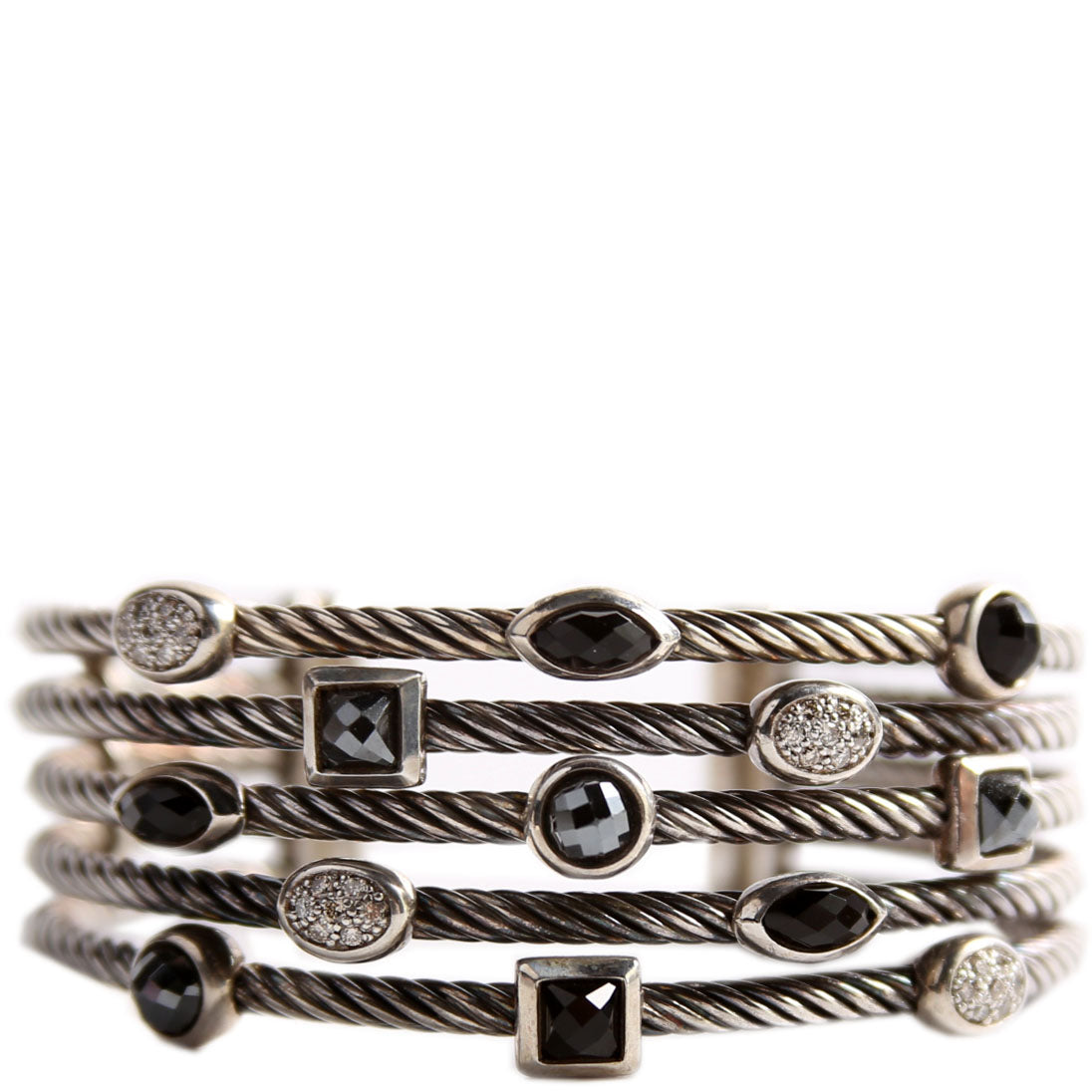Confetti 5 Row Cuff Bracelet 925/Hematite/Diamond/Onyx
