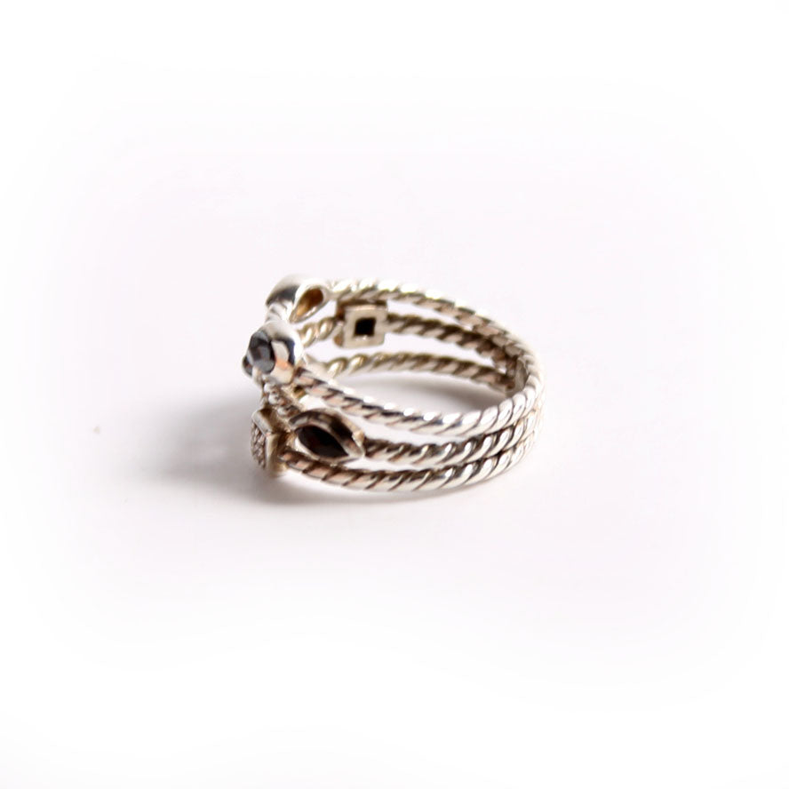 Confetti 3 Row Ring Size 7 925/Hematite/Diamond/Onyx