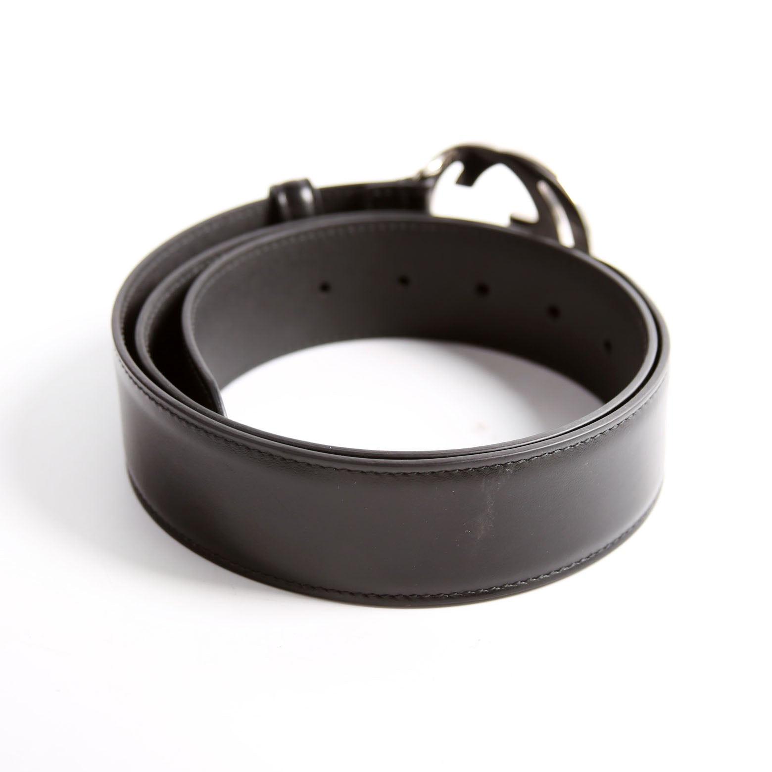 774153 Interlocking GG Leather Belt Size 90/36 Black