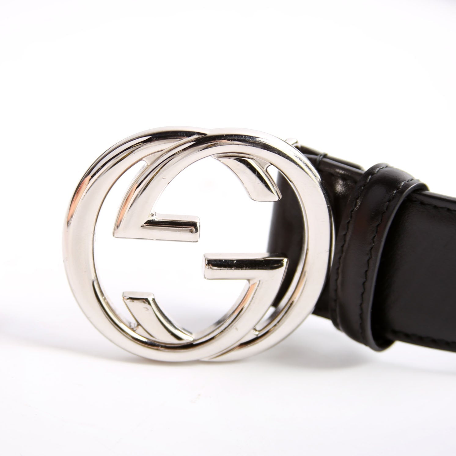 774153 Interlocking GG Leather Belt Size 90/36 Black