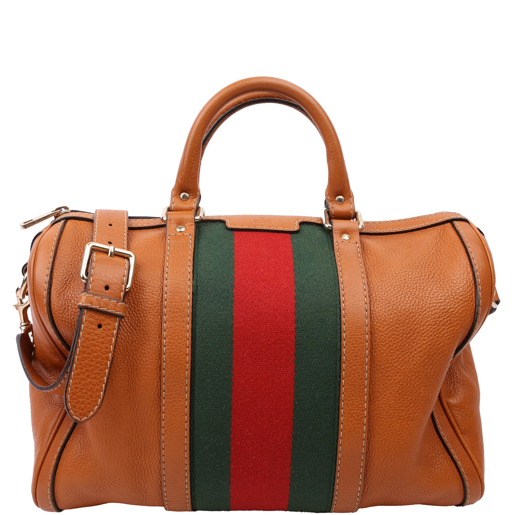 247205 Boston Bag Web Leather Brown