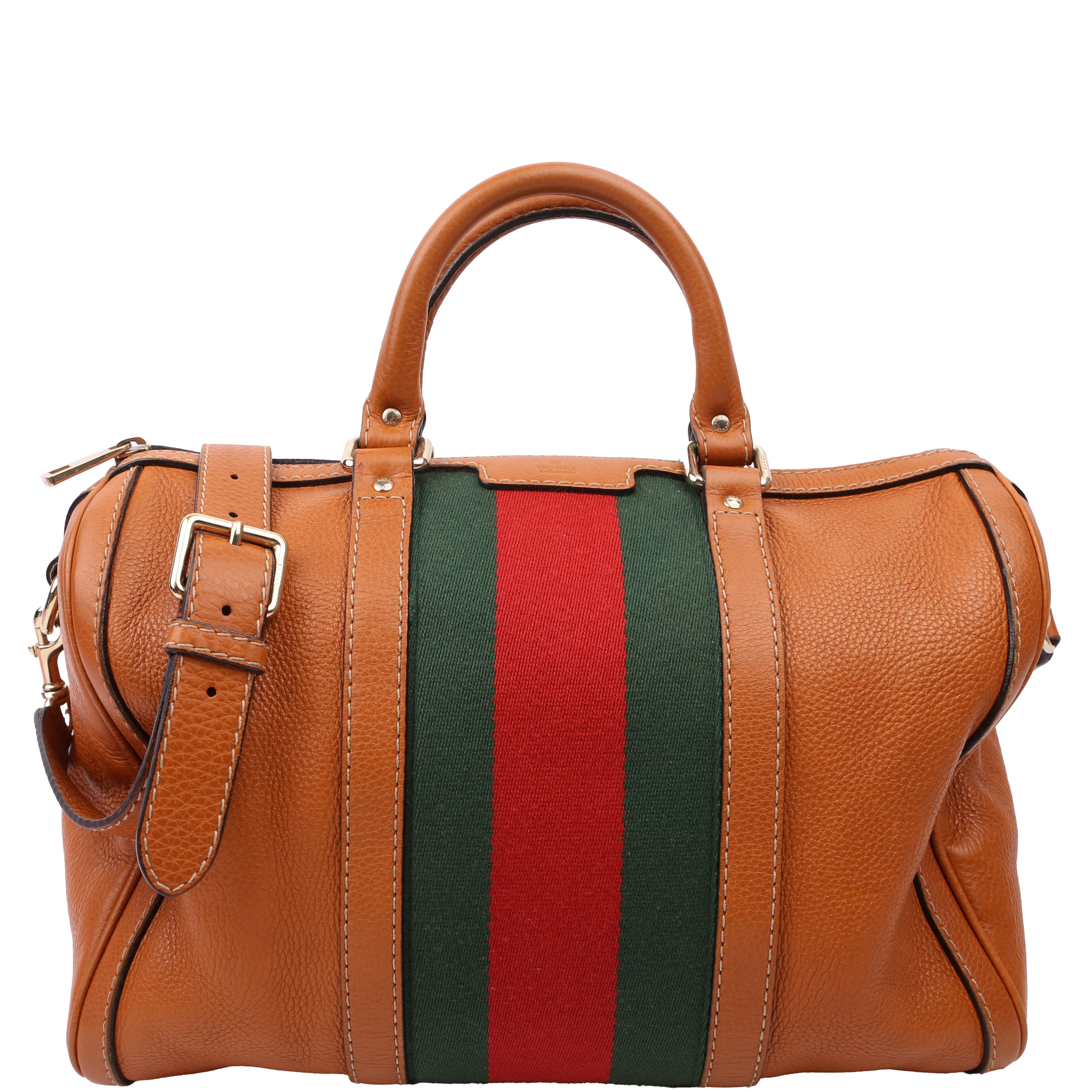 247205 Boston Bag Web Leather Brown