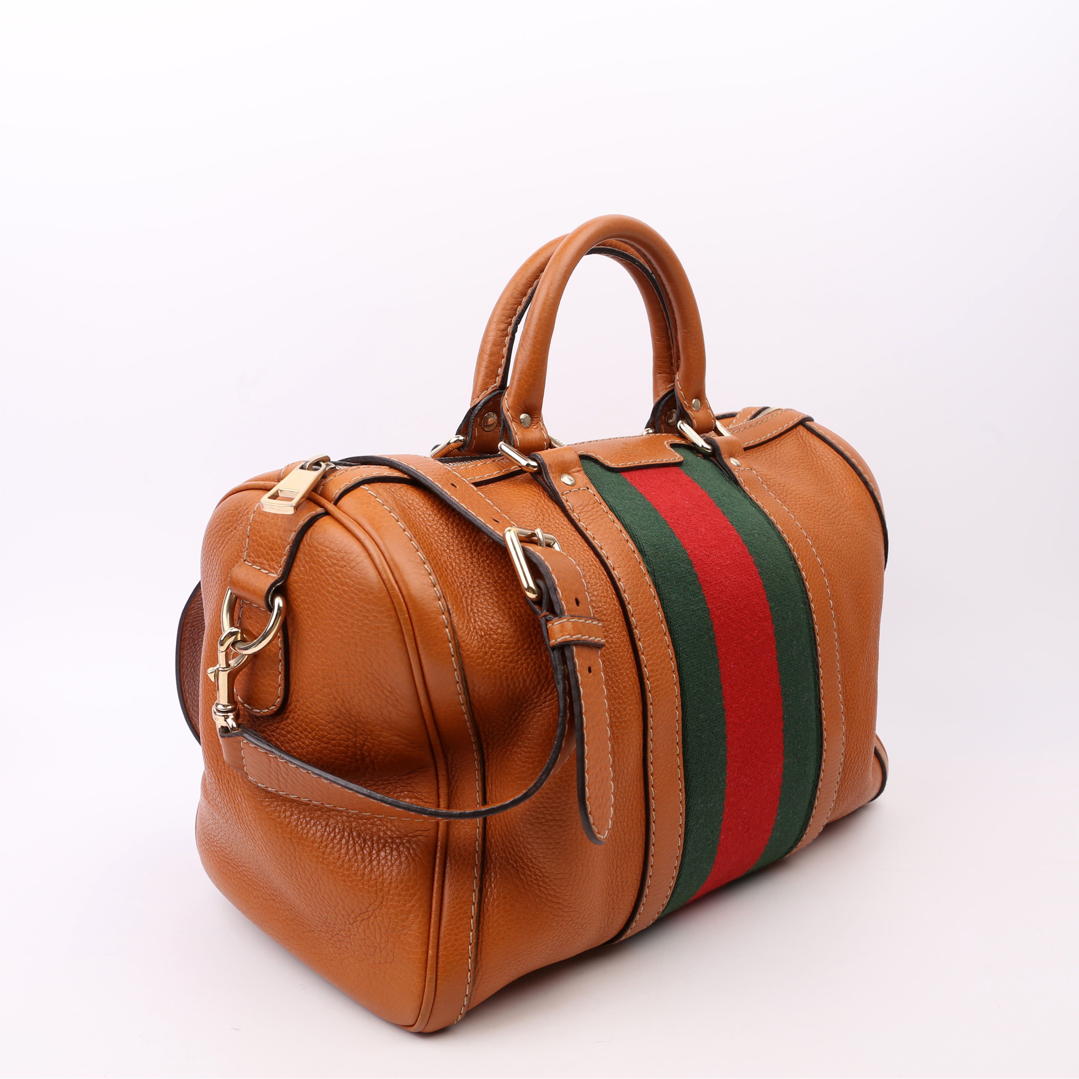 247205 Boston Bag Web Leather Brown