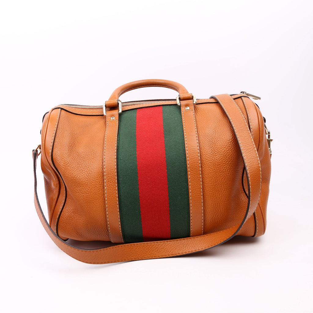 247205 Boston Bag Web Leather Brown