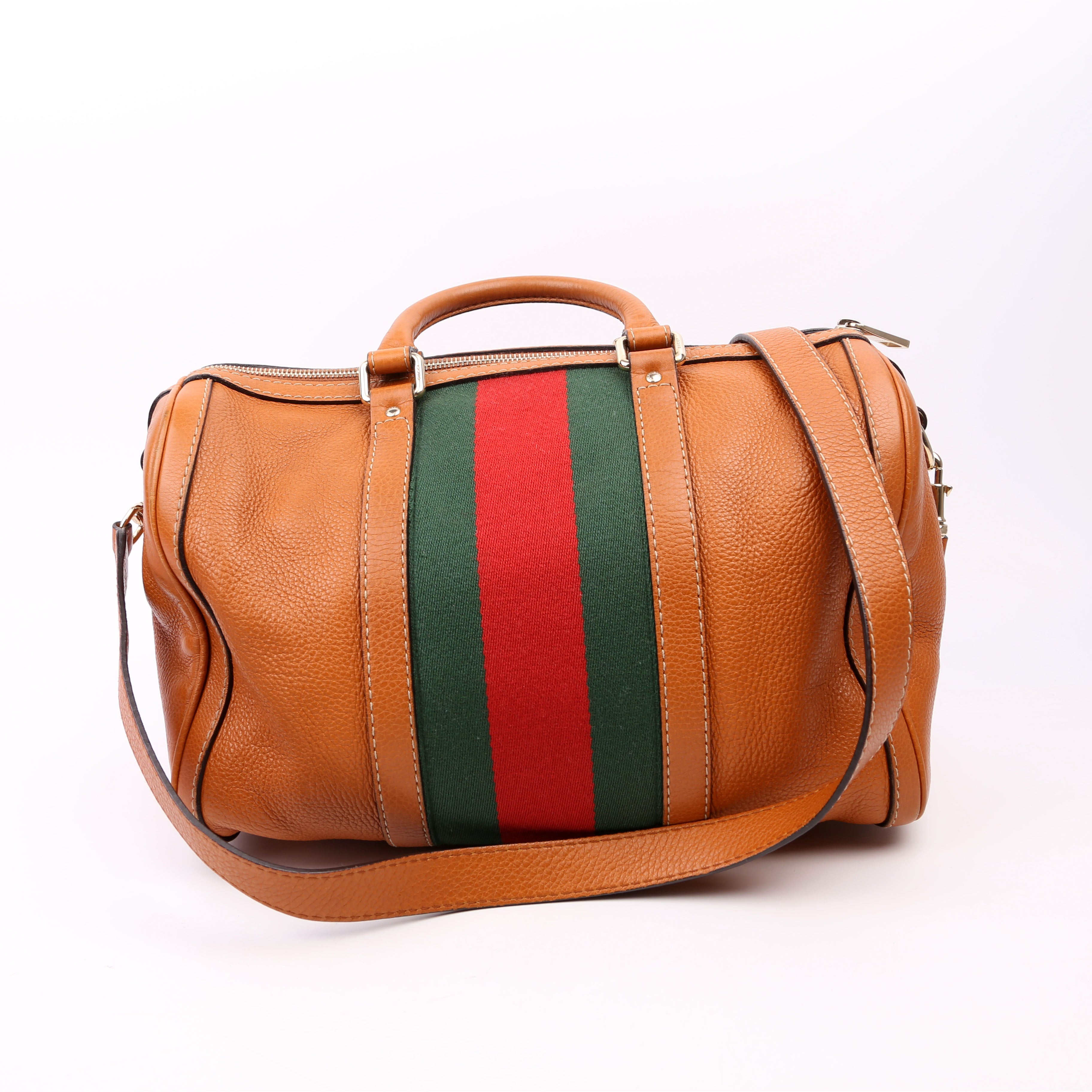 247205 Boston Bag Web Leather Brown