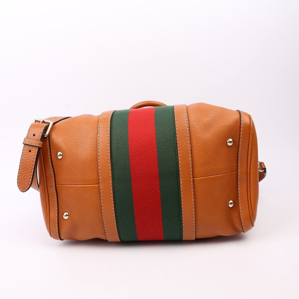 247205 Boston Bag Web Leather Brown